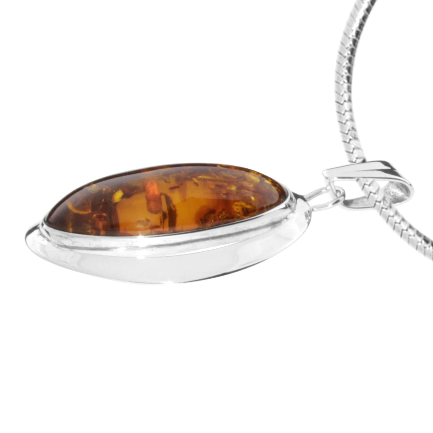 Kette mit Anhänger, Silber 925/000, Bernstein -Länge wählbar-