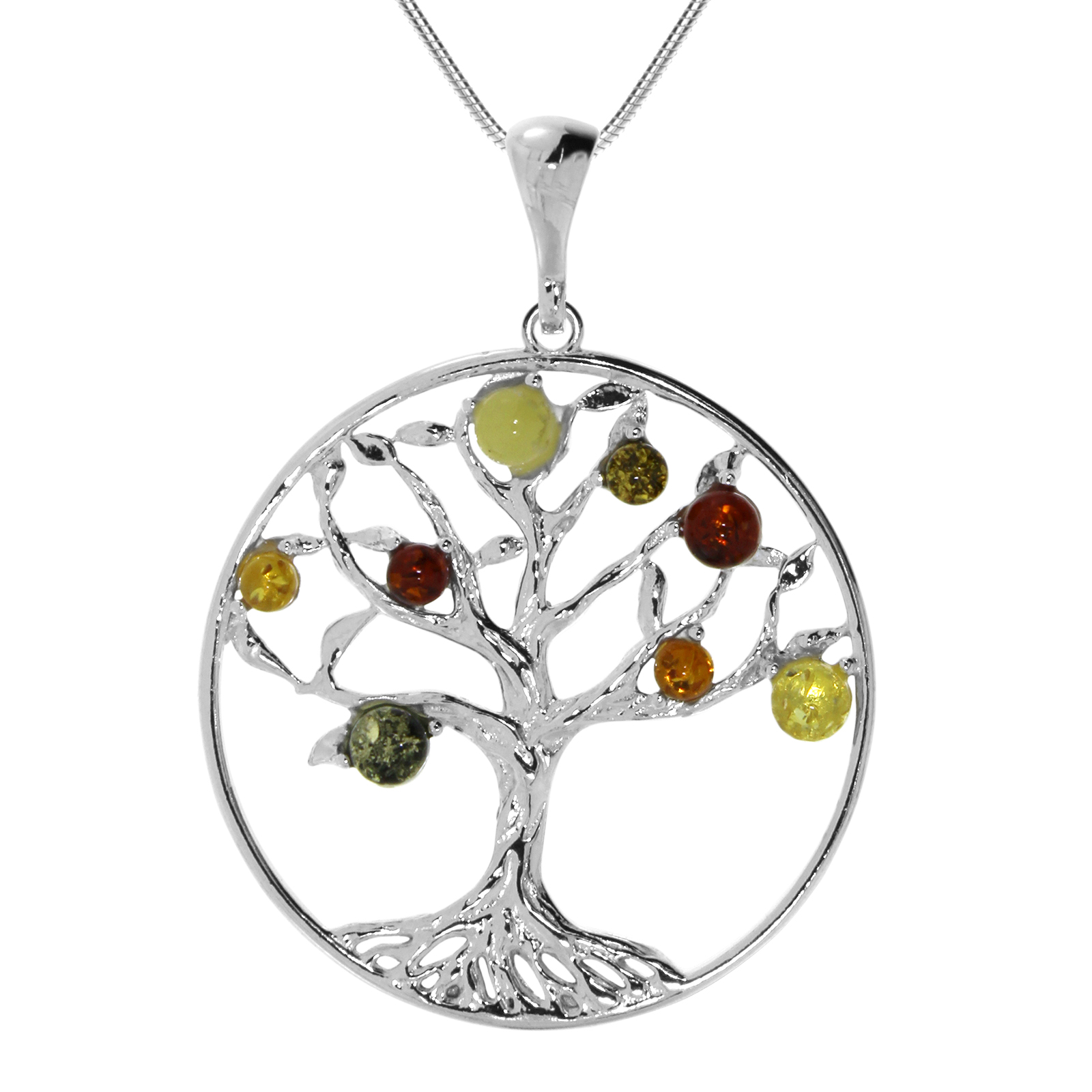 Kette mit Anhänger "Lebensbaum", Silber 925/000, 42, 45 oder 50 cm, Bernstein 