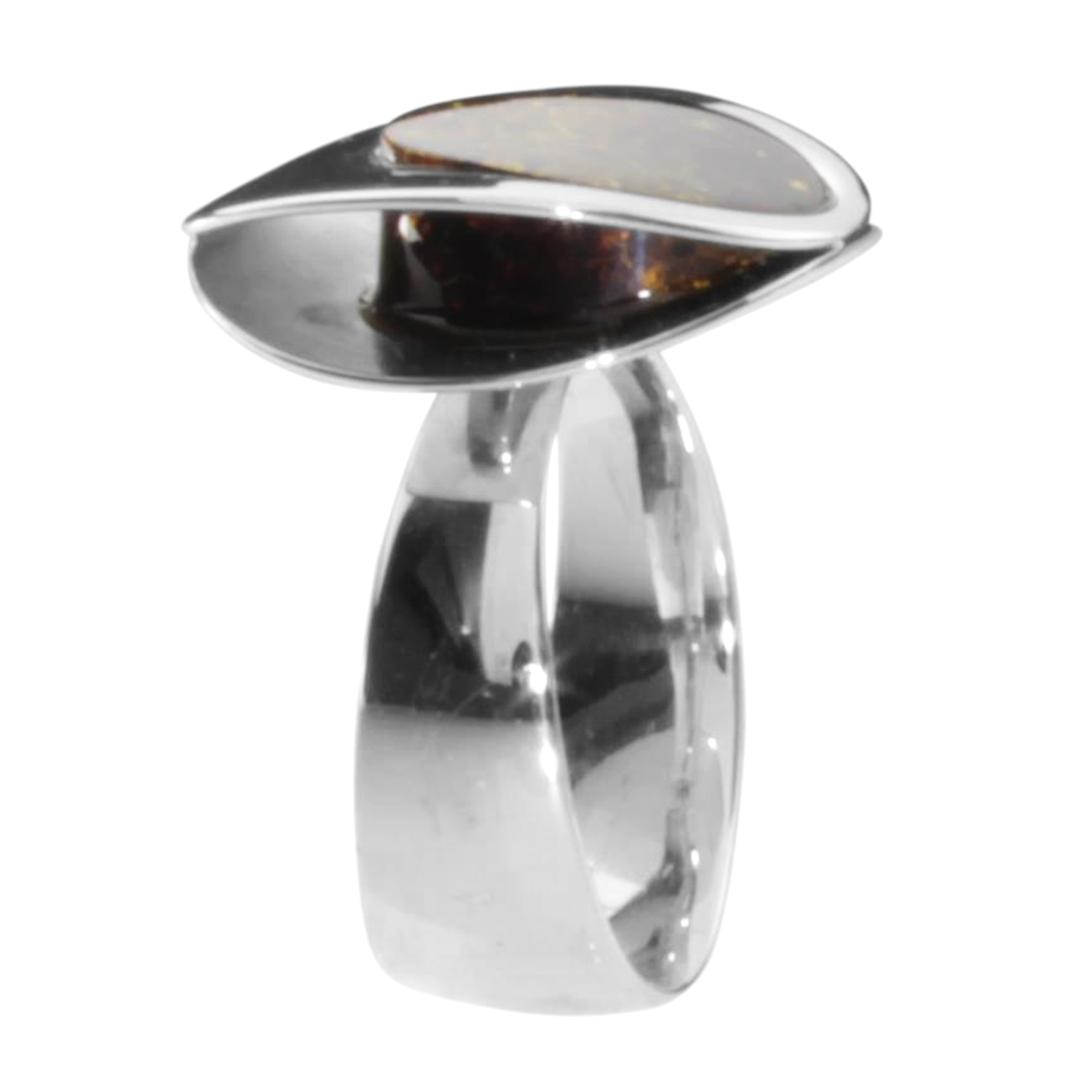 Ring Silber 925/000, Bernstein grün -Größe wählbar-