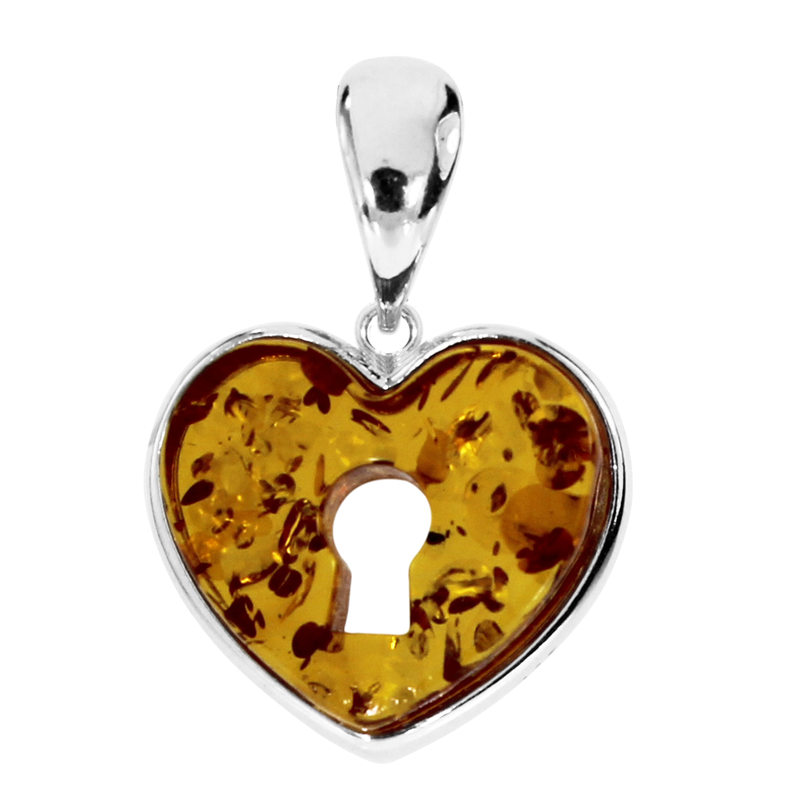 Anhänger "Herz", Silber,  925/000, Bernstein 