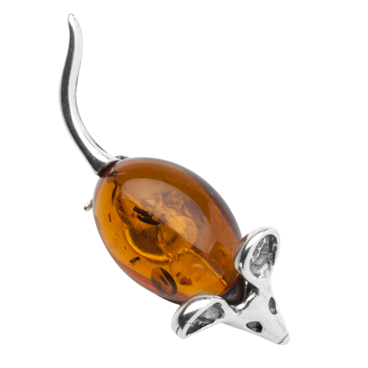 Brosche "Maus", Silber 925/000, Bernstein