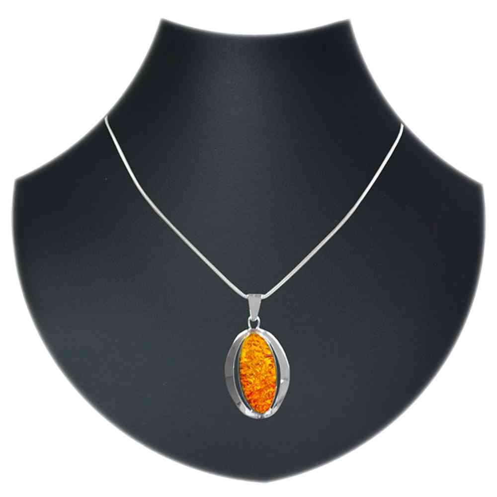 Kette mit Anhänger, Silber 925/000, Bernstein -Länge wählbar-