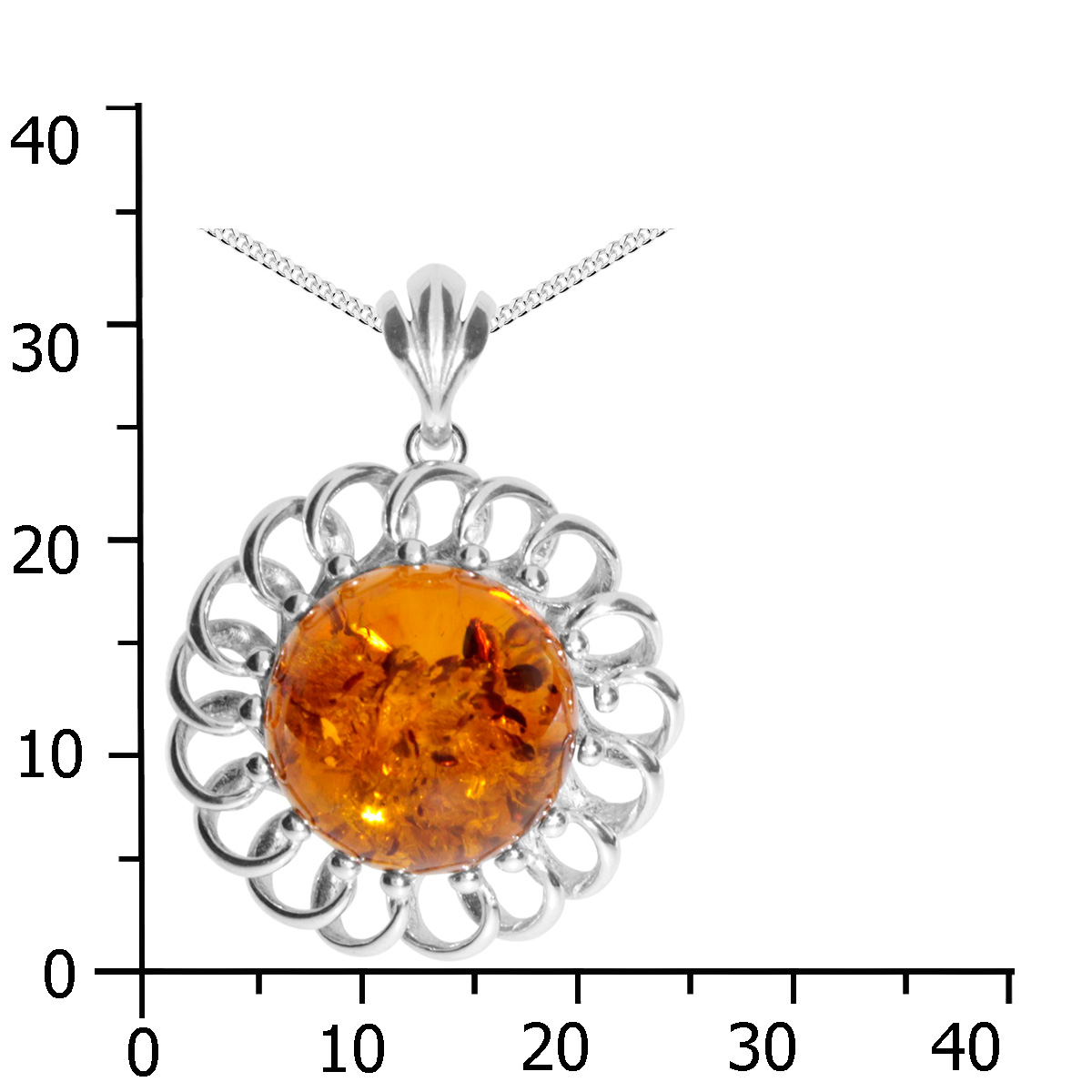 Kette mit Anhänger Silber 925/000, 42 oder 45 cm, Bernstein