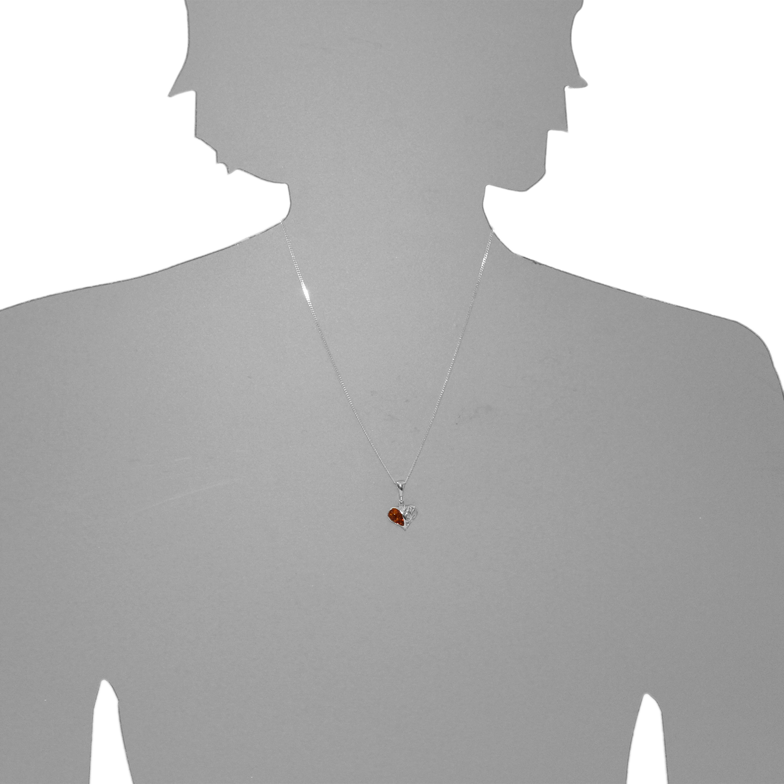 Anhänger "Herz", Silber,  925/000, Bernstein 