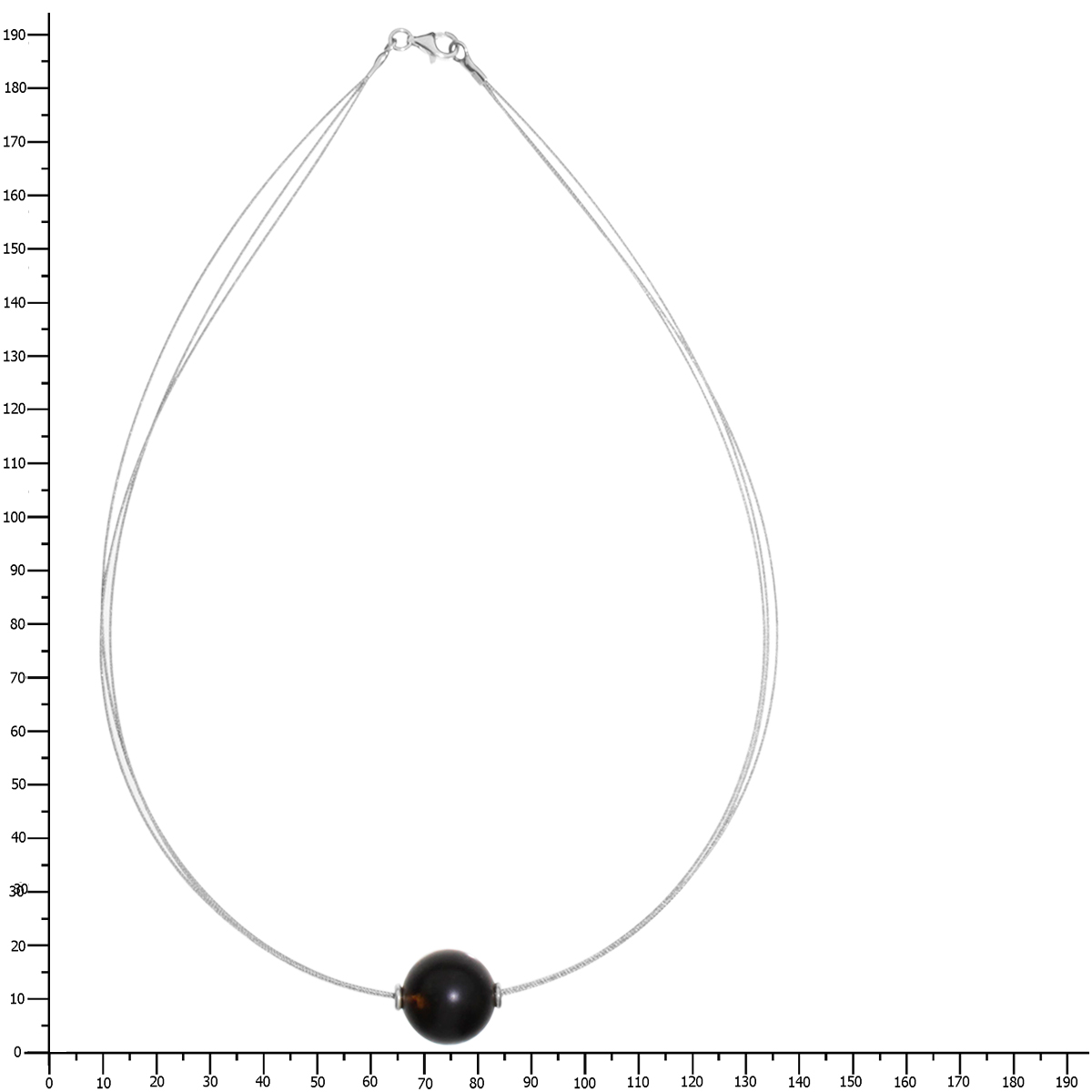 Nyloncollier 3/45 cm, Silber 925/000, Kugel 16 mm, Bernstein, schwarzgrün