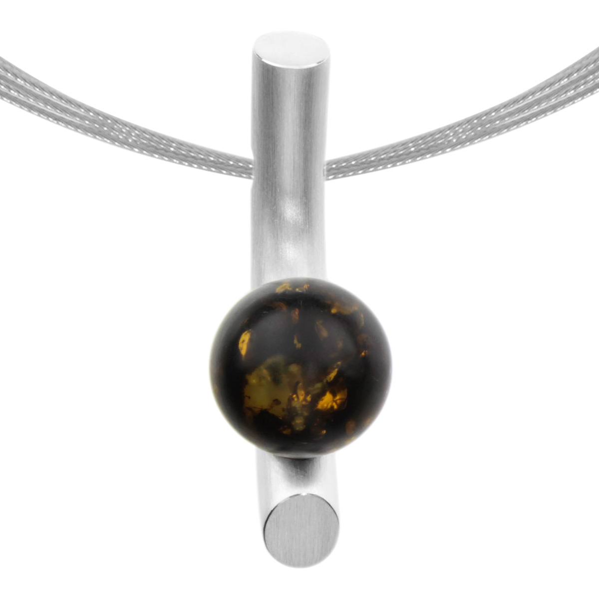 Edelstahlcollier 5-er/42 oder 45 cm, Silber 925/000, Bernstein