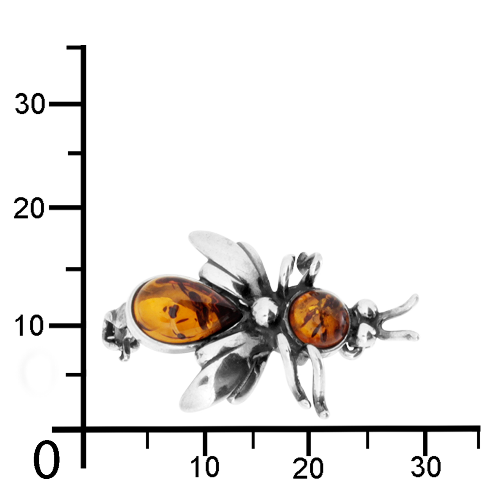 Brosche "Fliege", Silber 925/000, Bernstein 