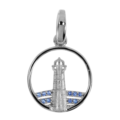 Anhänger Silber 925/000, 15 mm, Zirkonia, blau -Leuchtturm- 
