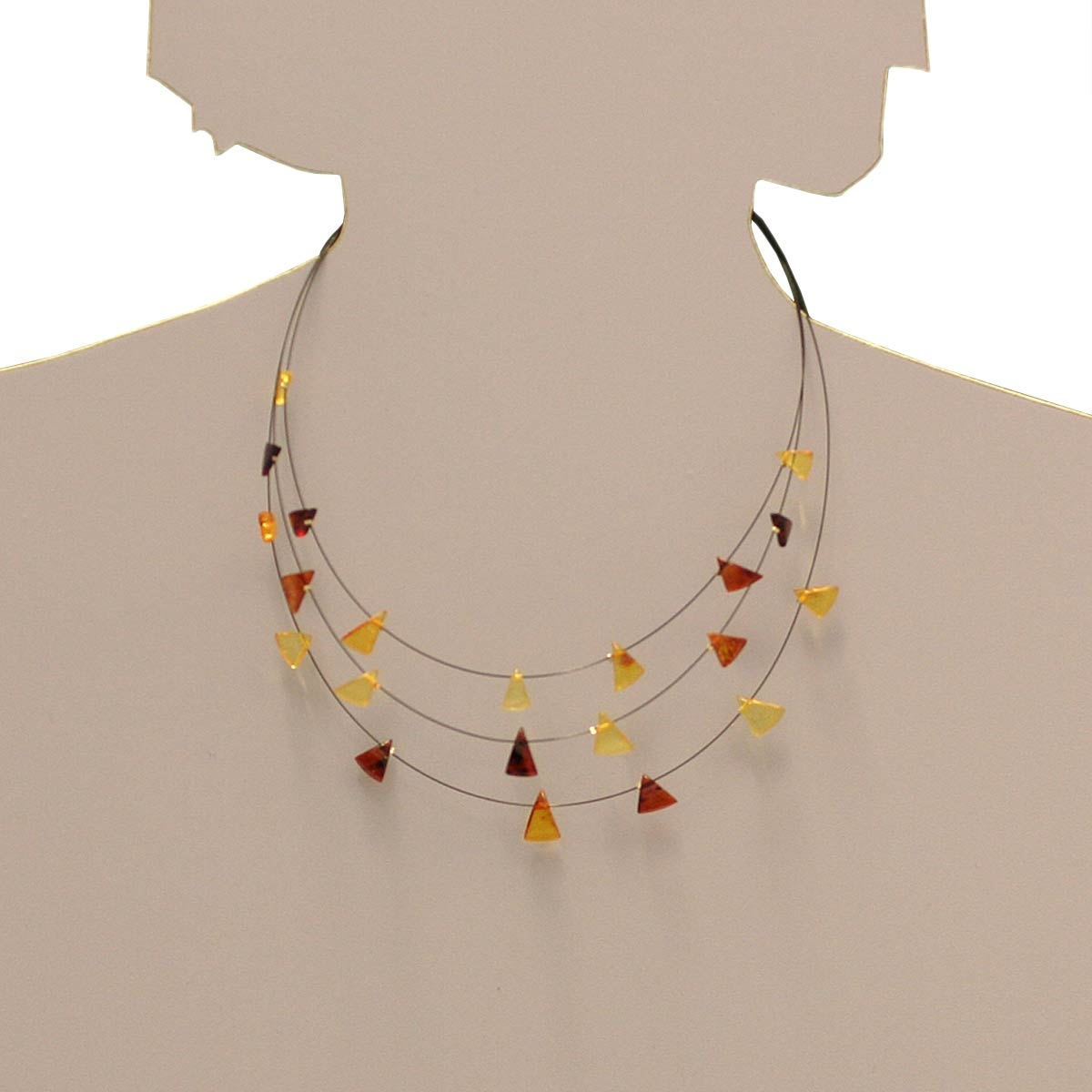 Nyloncollier 3/42 cm, Silber 925/000, Bernstein