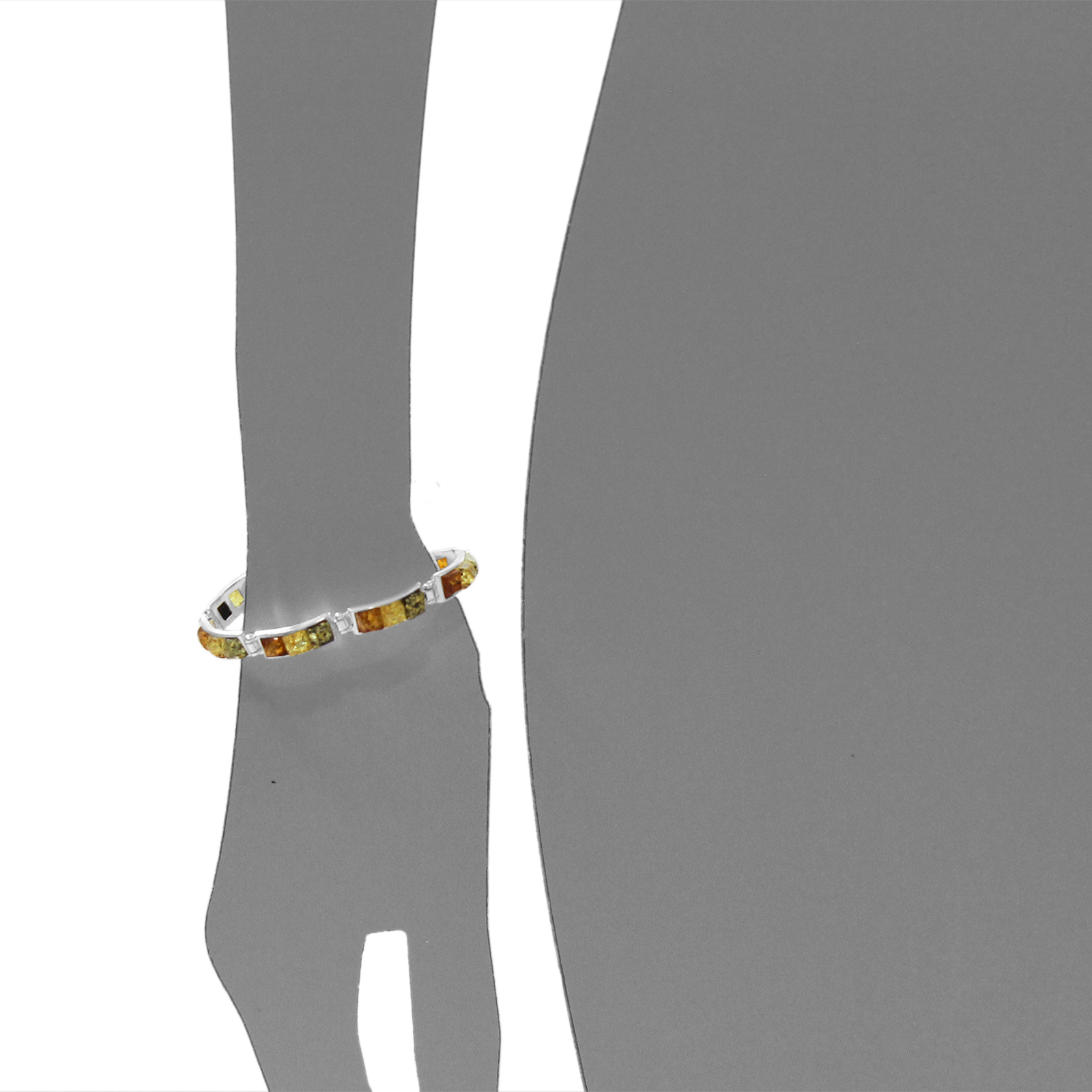 Armband, bunt, Silber 925/000, Bernstein