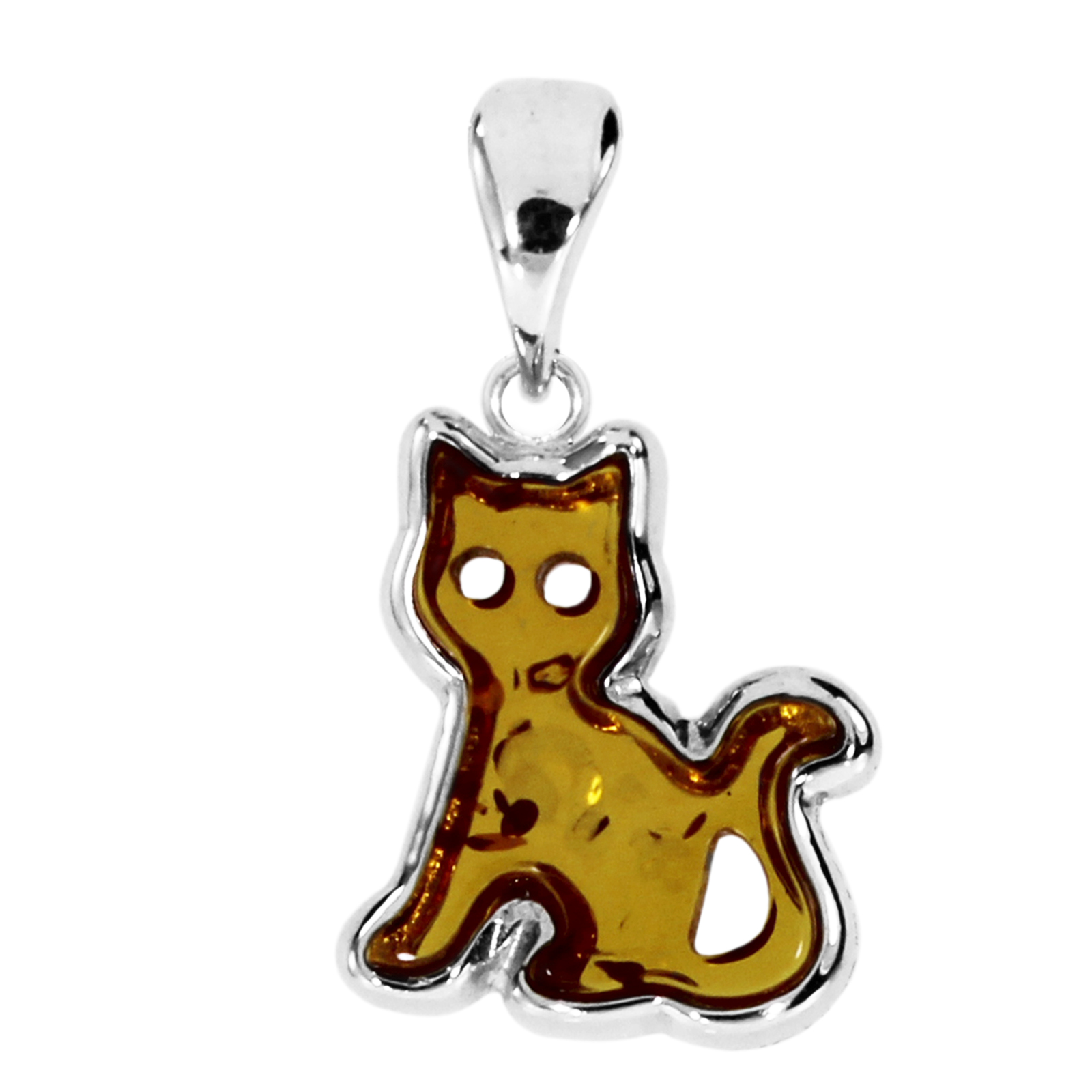 Anhänger "Katze", Silber 925/000,  Bernstein