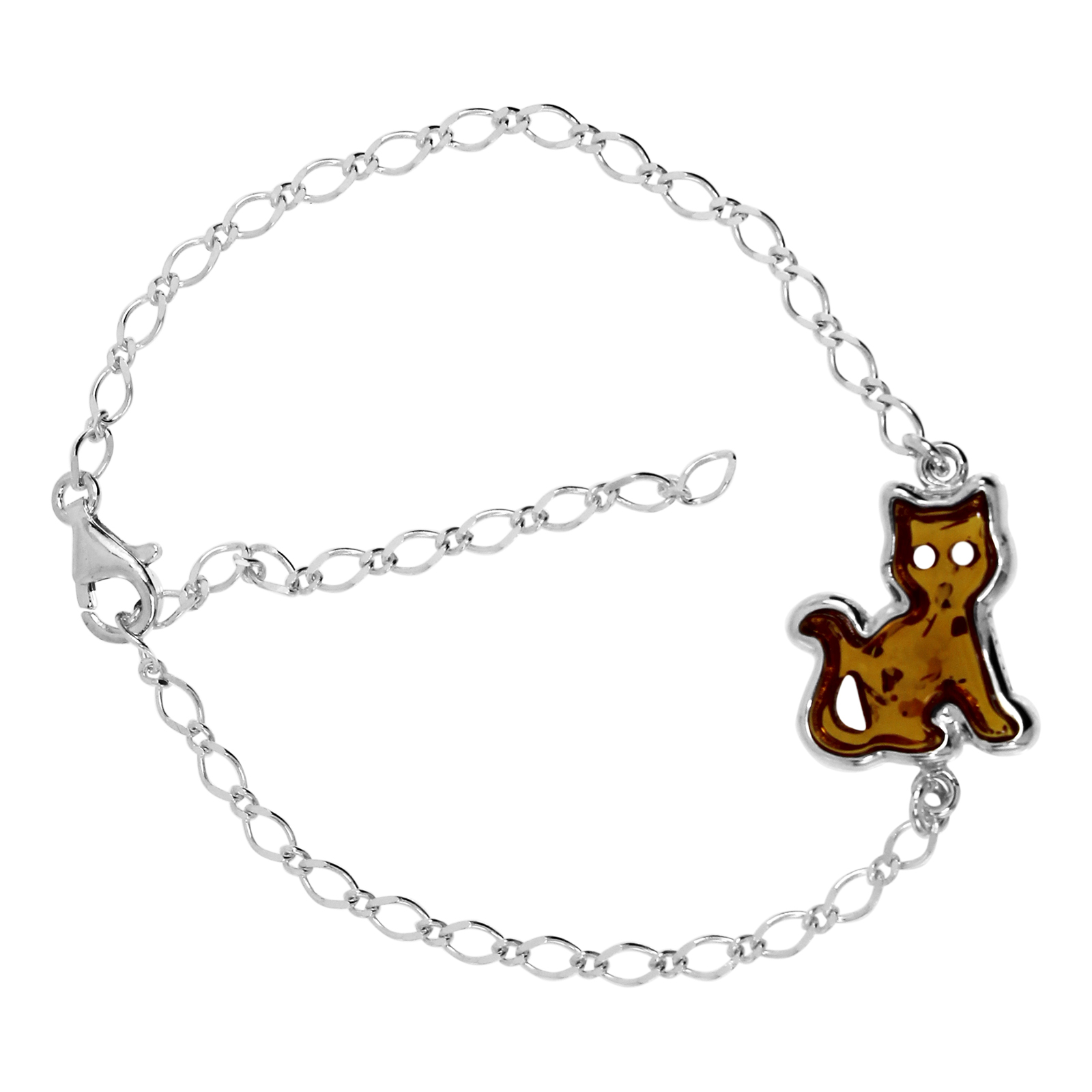 Armband "Katze", Silber 925/000, Bernstein 