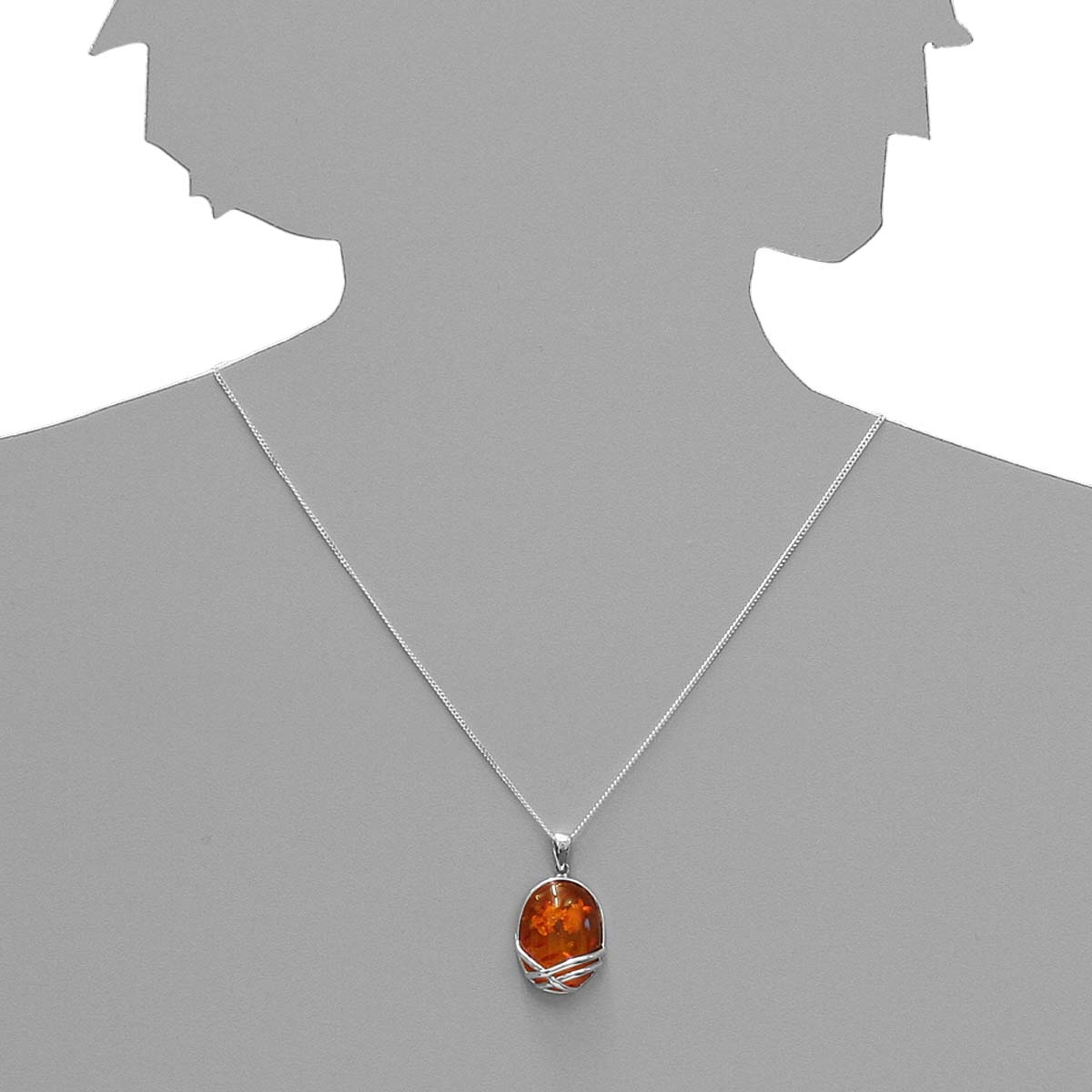 Kette mit Anhänger Silber 925/000, 45 cm, Bernstein