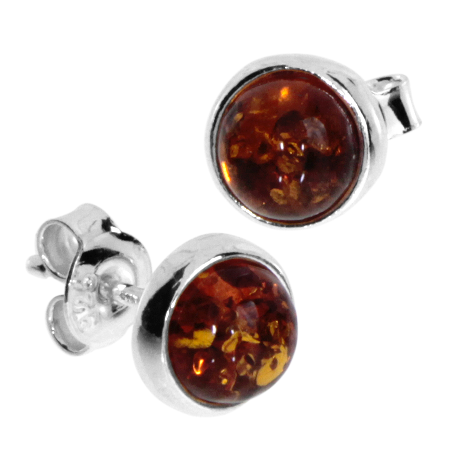 Ohrstecker 6 mm, gefasst, Silber 925/000, Bernstein 