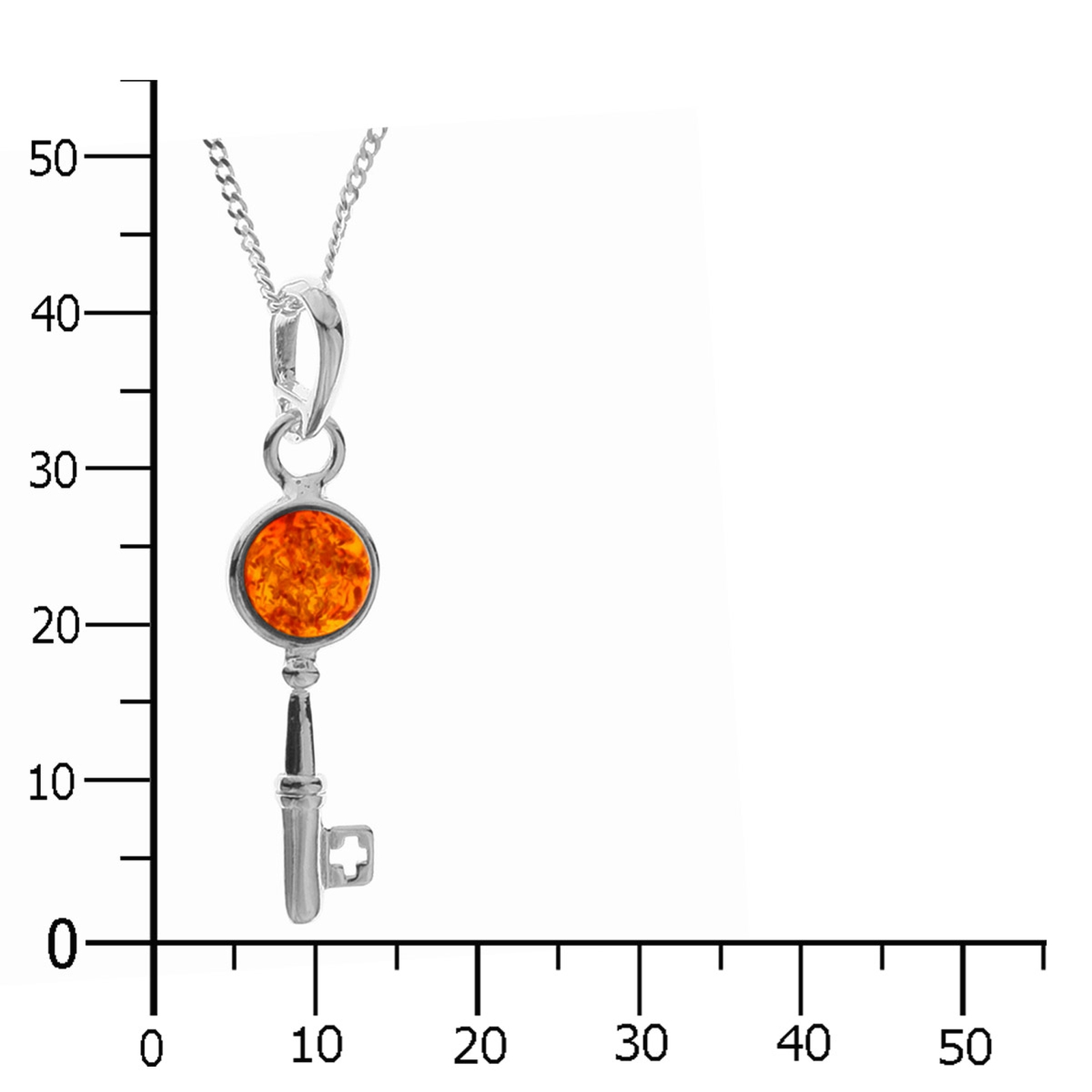 Kette mit Anhänger Schlüssel, Silber 925/000, Bernstein, -Länge wählbar-