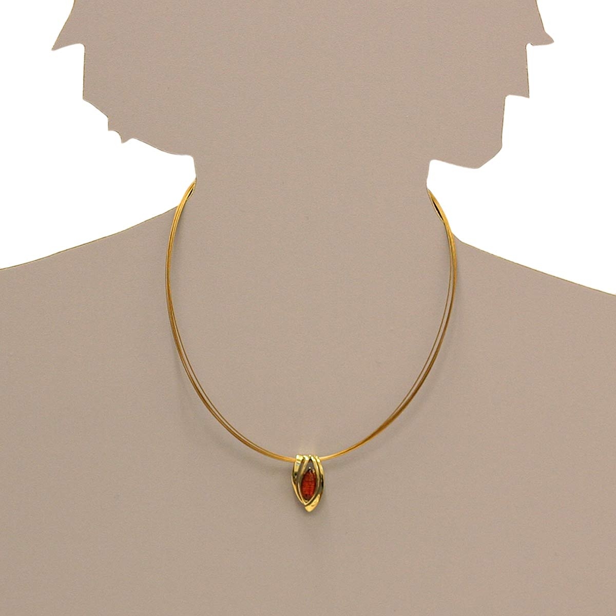 Nyloncollier mit Anhänger, Gold 333/000, 42 cm, Bernstein