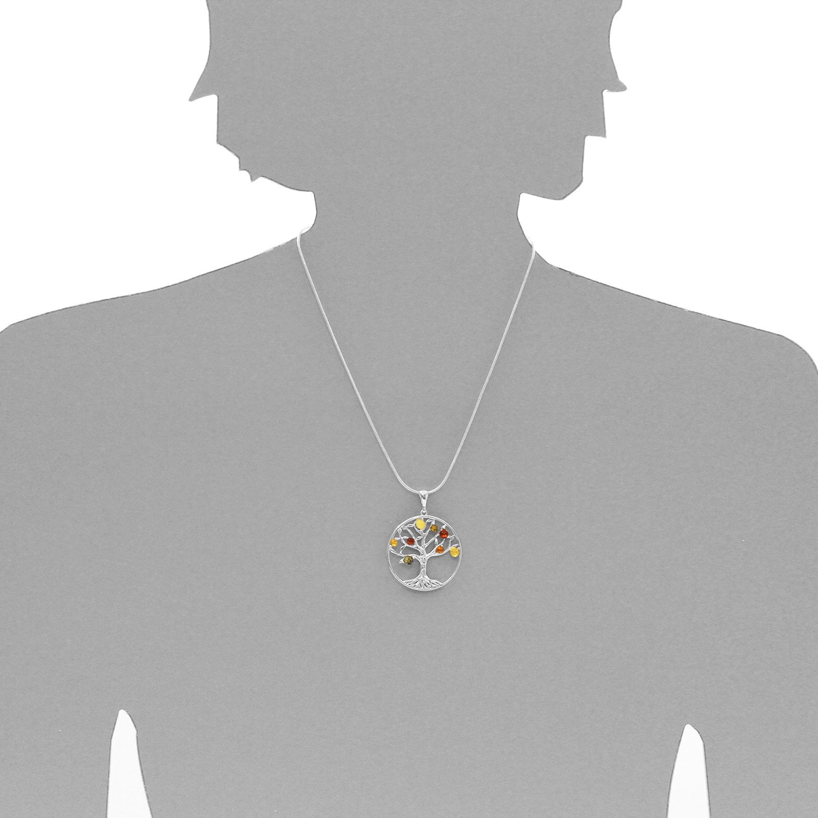 Kette mit Anhänger Silber 925/000, 42, 45 oder 50 cm, Bernstein