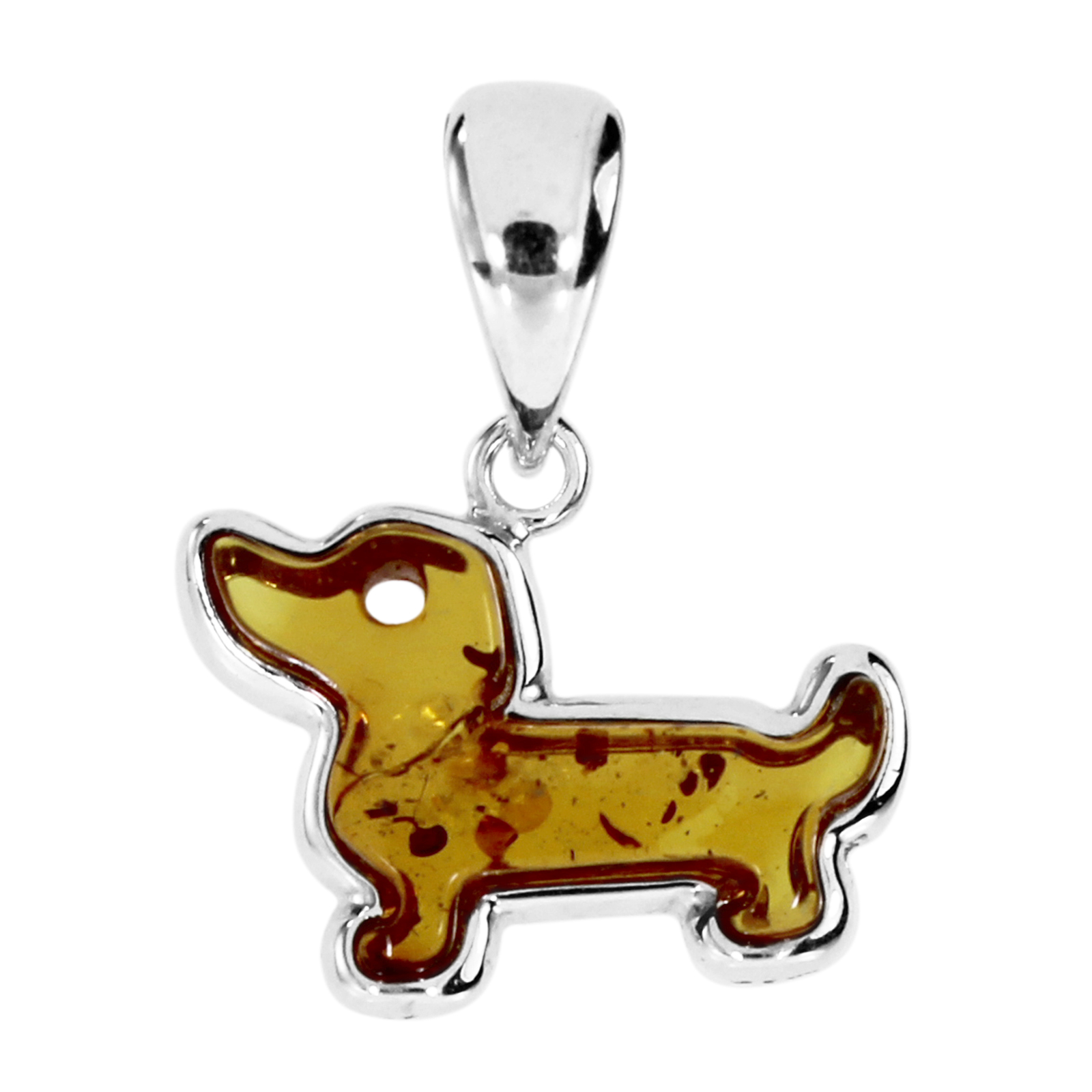 Anhänger "Dackel", Silber 925/000,  Bernstein