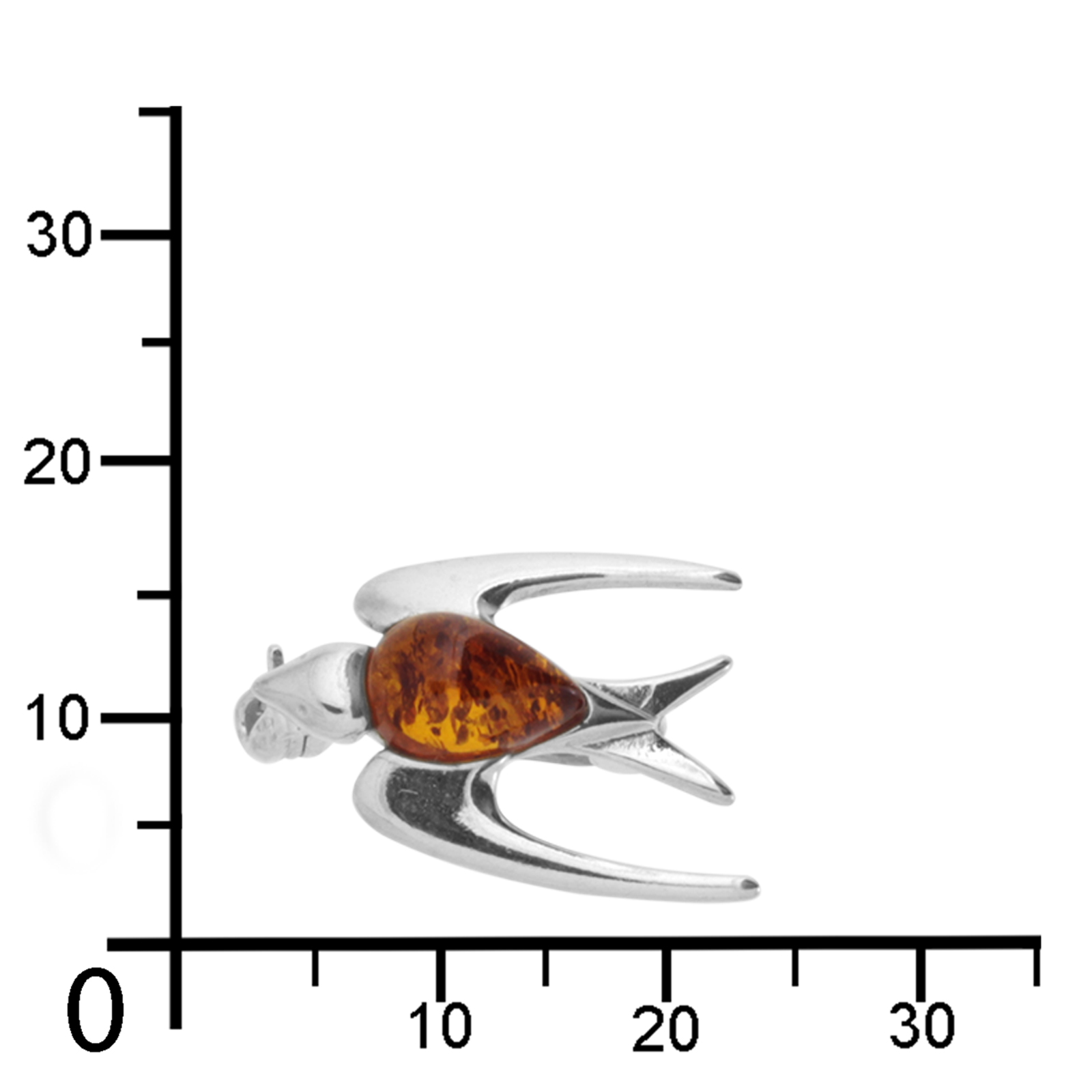 Brosche "Schwalbe", Silber 925/000, Bernstein