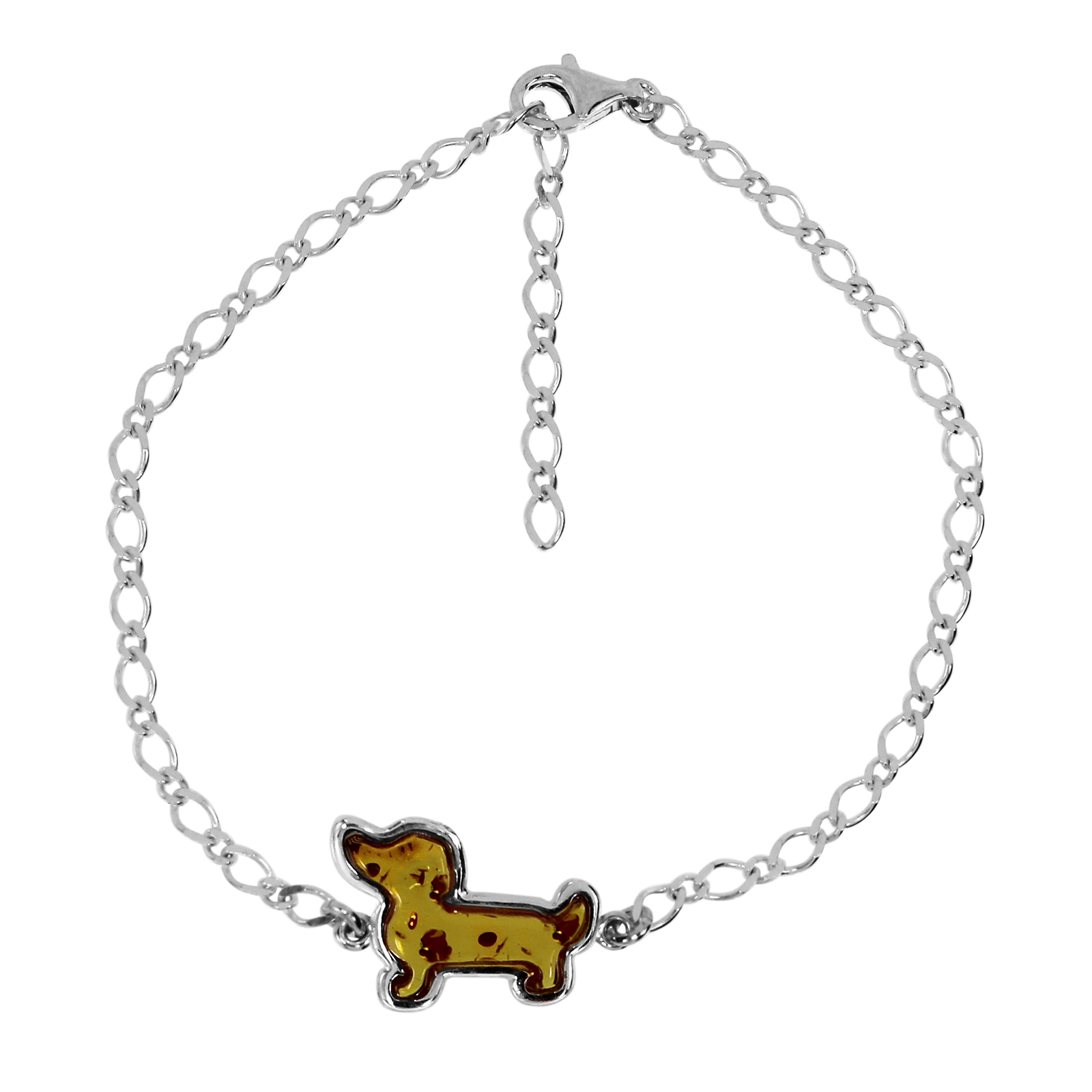 Armband "Hund", Silber 925/000, Bernstein 