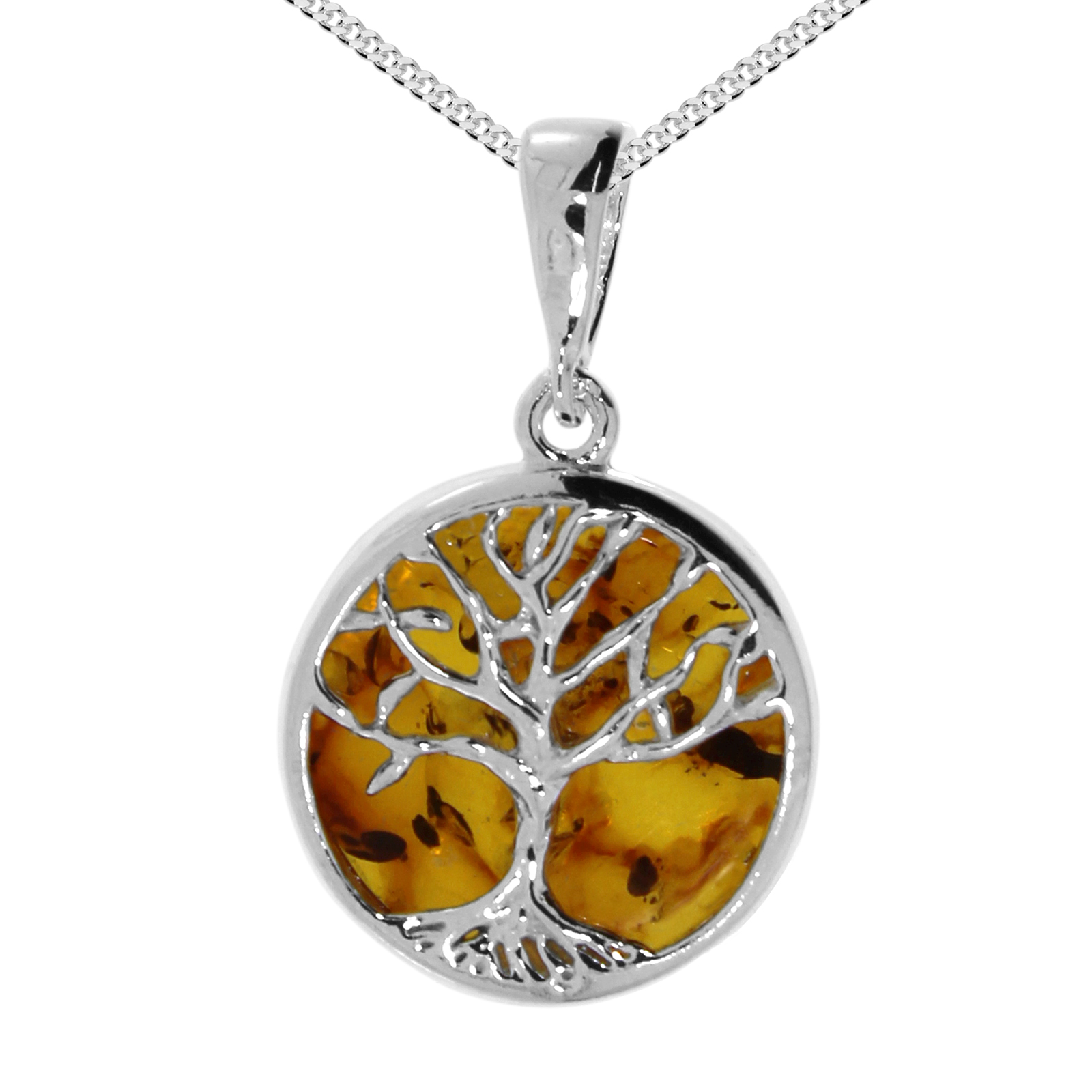 Kette mit Anhänger "Lebensbaum", Silber 925/000, 42, 45 oder 50 cm, Bernstein 