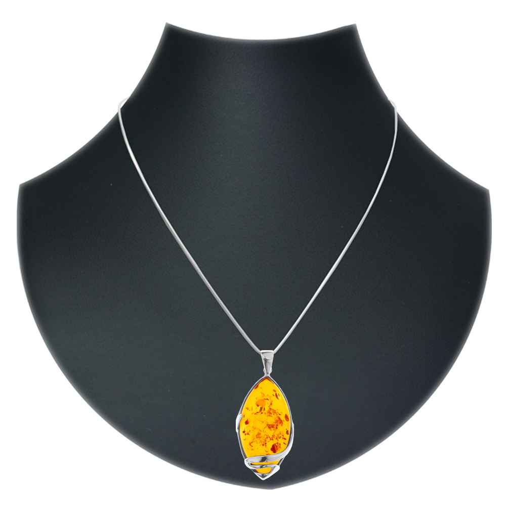 Kette mit Anhänger Silber 925/000, 50 cm, Bernstein