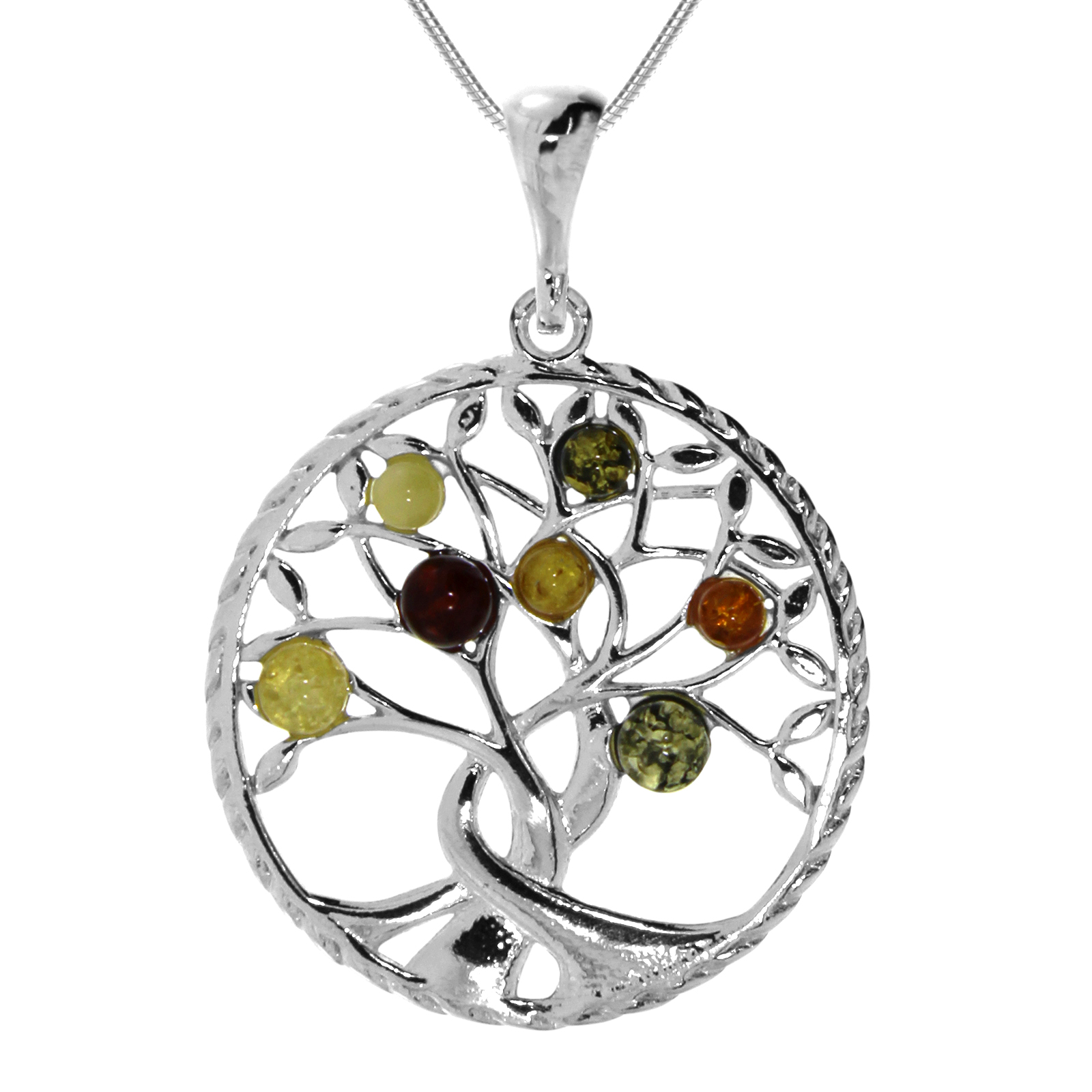 Kette mit Anhänger "Lebensbaum", Silber 925/000, 42, 45 oder 50 cm, Bernstein