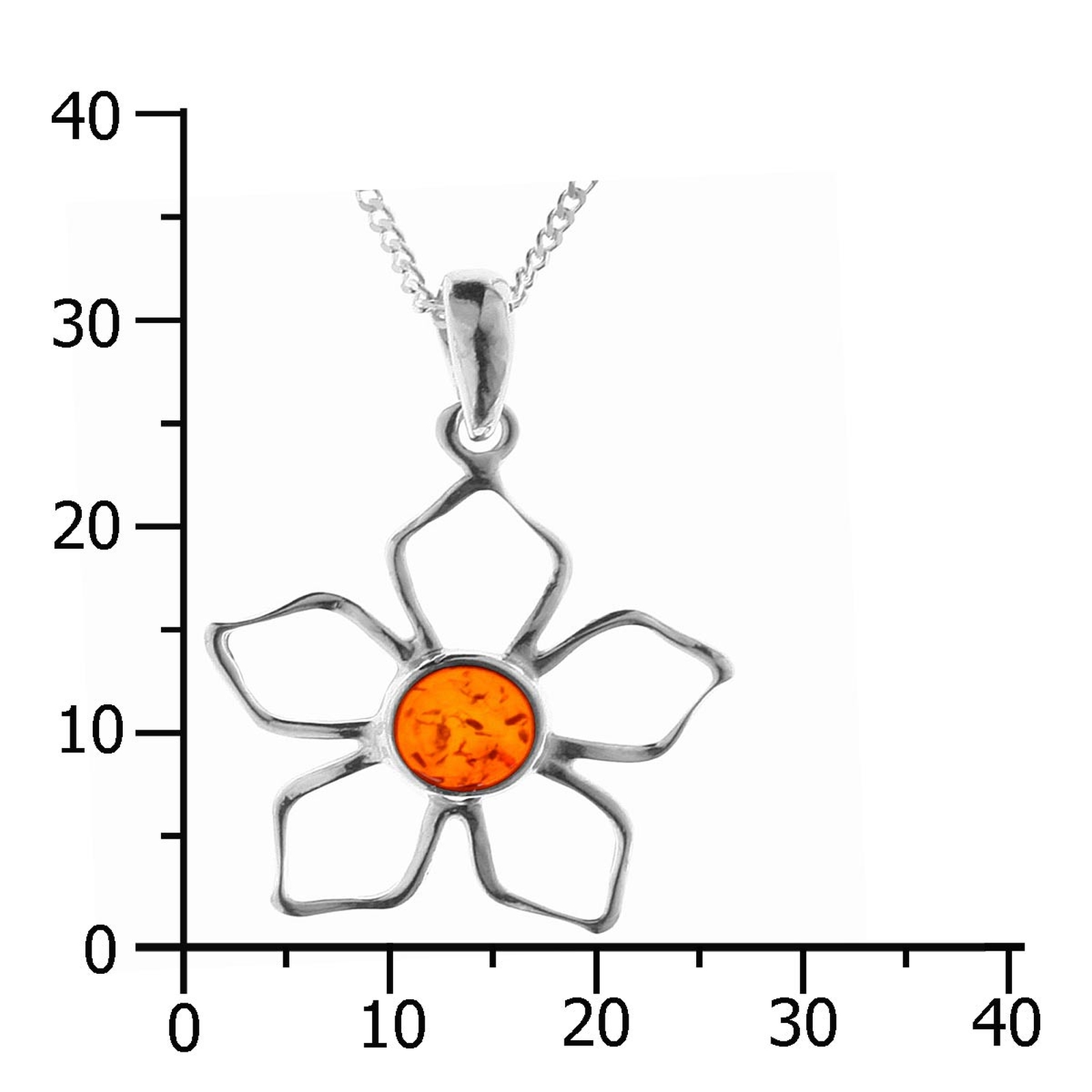 Kette mit Anhänger Blüte, Silber 925/000, Bernstein,-Länge wählbar-