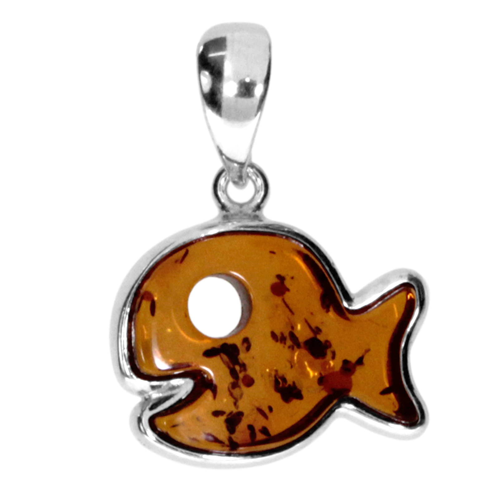 Anhänger "Fisch", Silber 925/000,  Bernstein