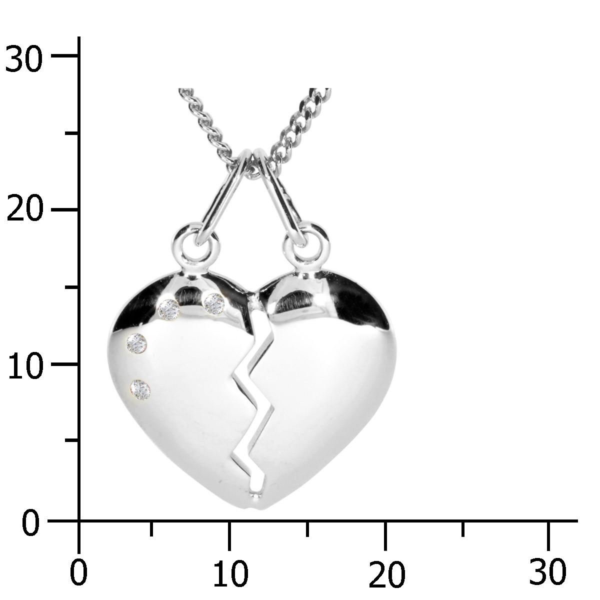Kette mit Anhänger Silber 925/000, Herz, Zirkonia, 42 oder 45 cm