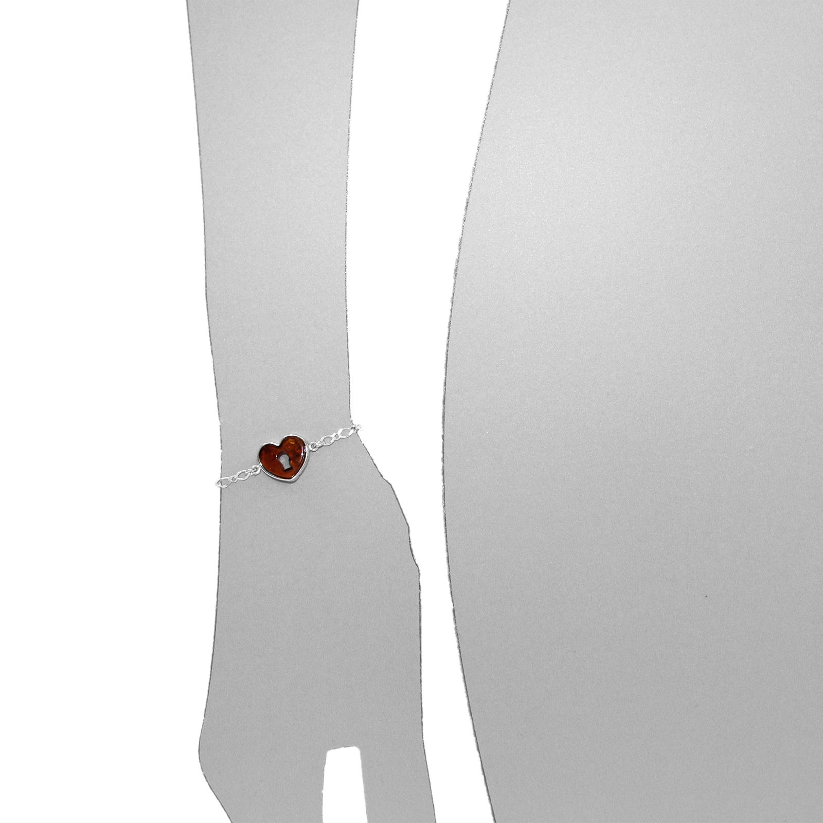 Armband "Herz", Silber 925/000, Bernstein 