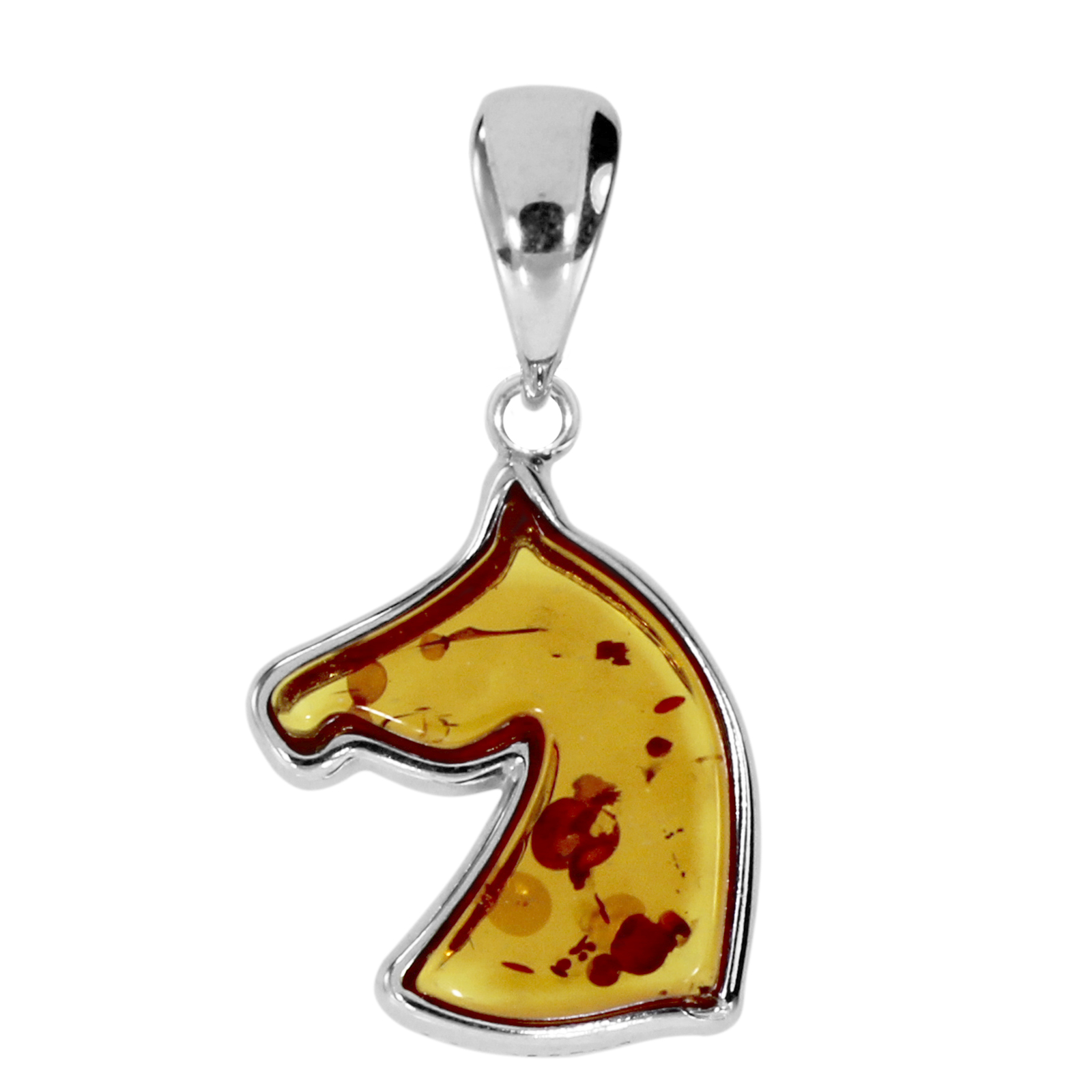 Anhänger "Pferdekopf", Silber 925/000,  Bernstein 