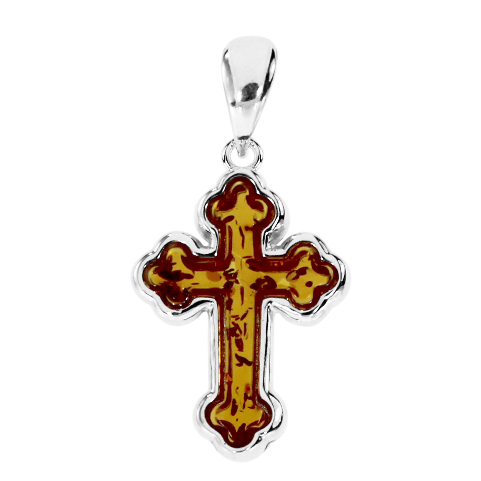 Anhänger "Kreuz", Silber 925/000,  Bernstein