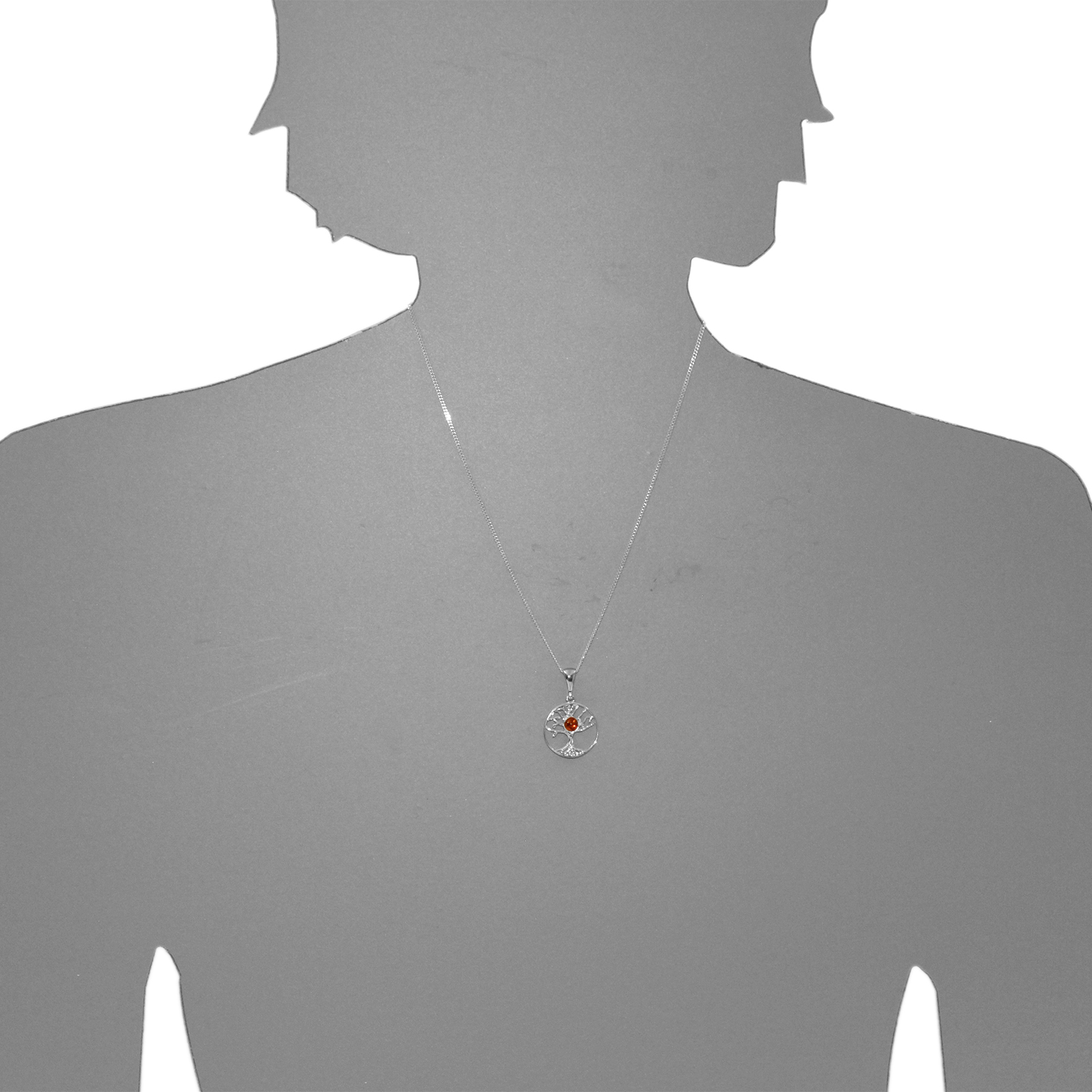 Anhänger "Lebensbaum", Silber 925/000,  Bernstein 