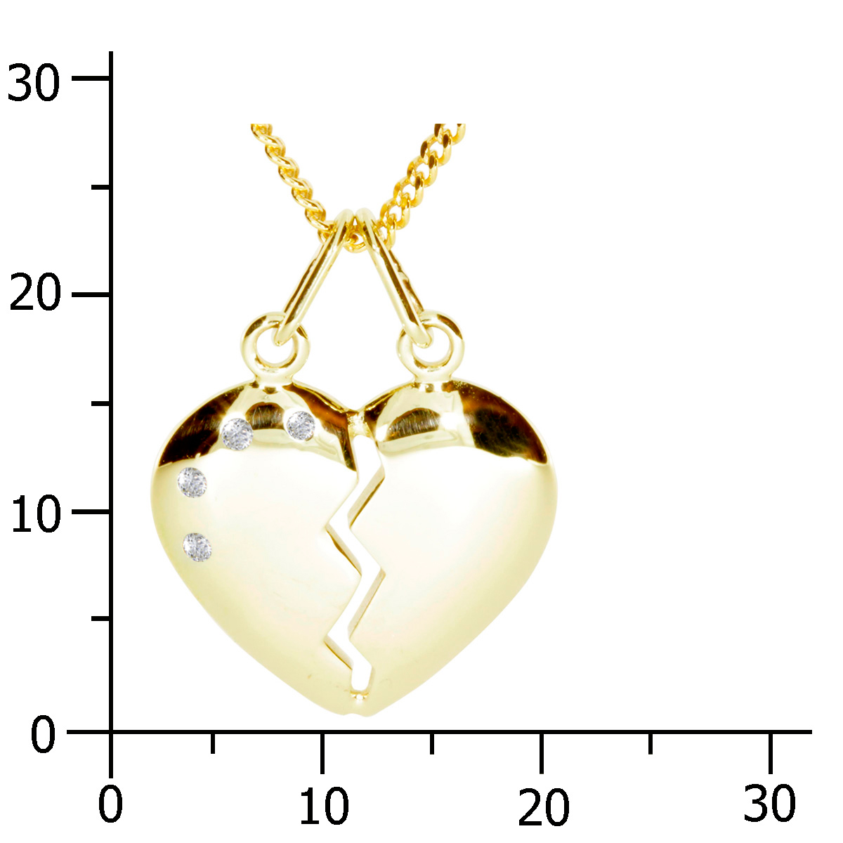 Kette mit Anhänger Silber vergoldet, Herz, Zirkonia, 42 oder 45 cm