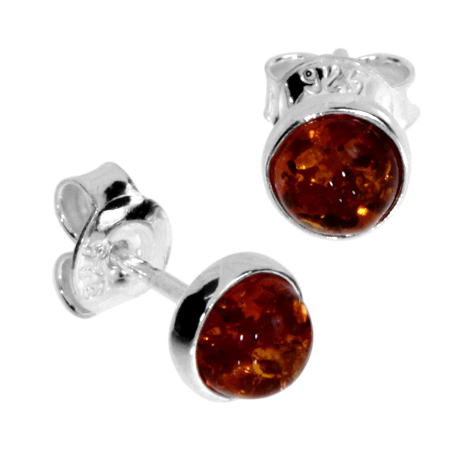 Ohrstecker 5 mm, gefasst, Silber 925/000, Bernstein