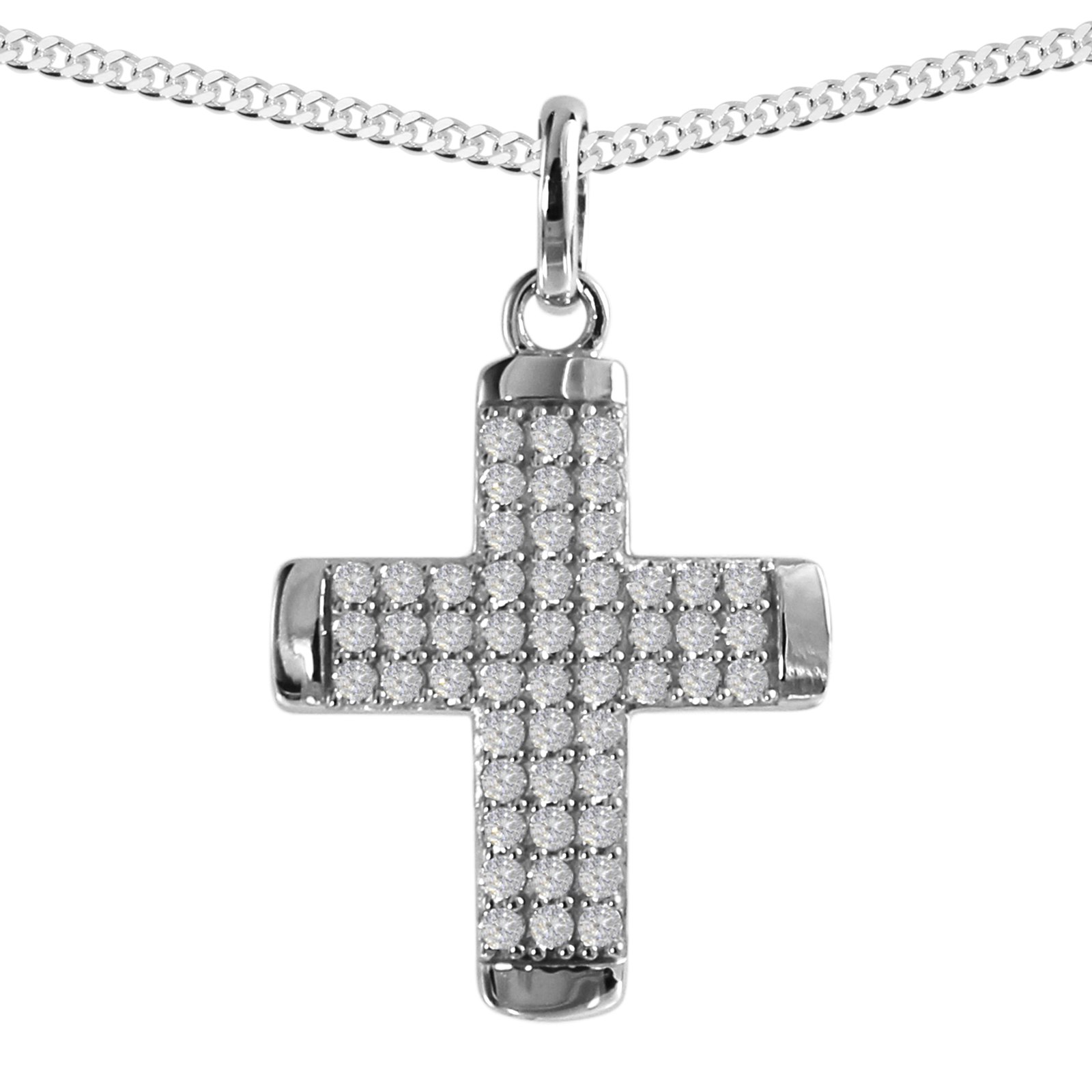 Kette mit Anhänger "Kreuz", Silber 925/000,  Zirkonia  -Länge wählbar-    