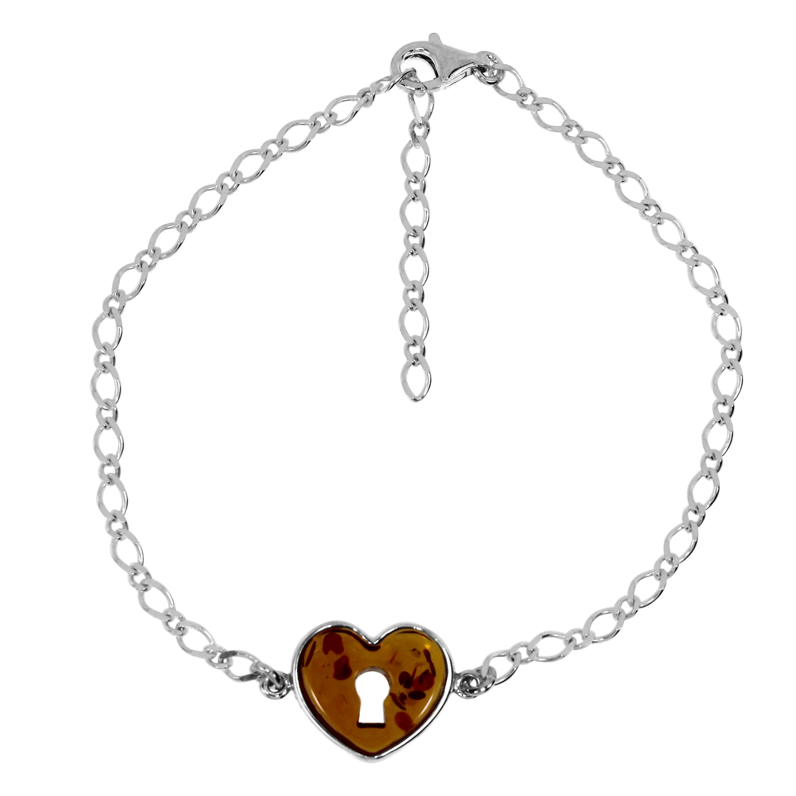 Armband "Herz", Silber 925/000, Bernstein 