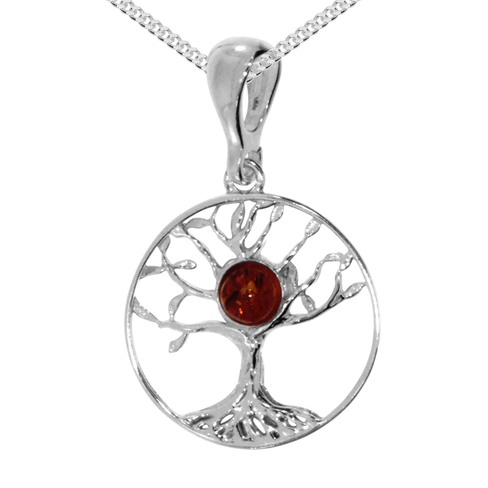 Kette mit Anhänger "Lebensbaum", Silber 925/000, 42, 45 oder 50 cm, Bernstein