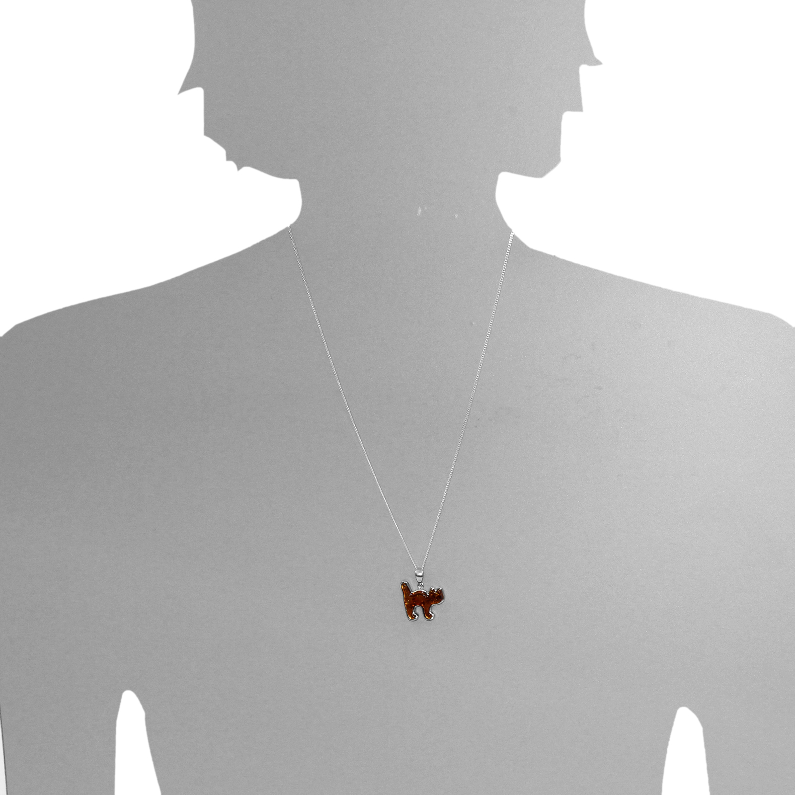 Anhänger "Katze", Silber 925/000,  Bernstein