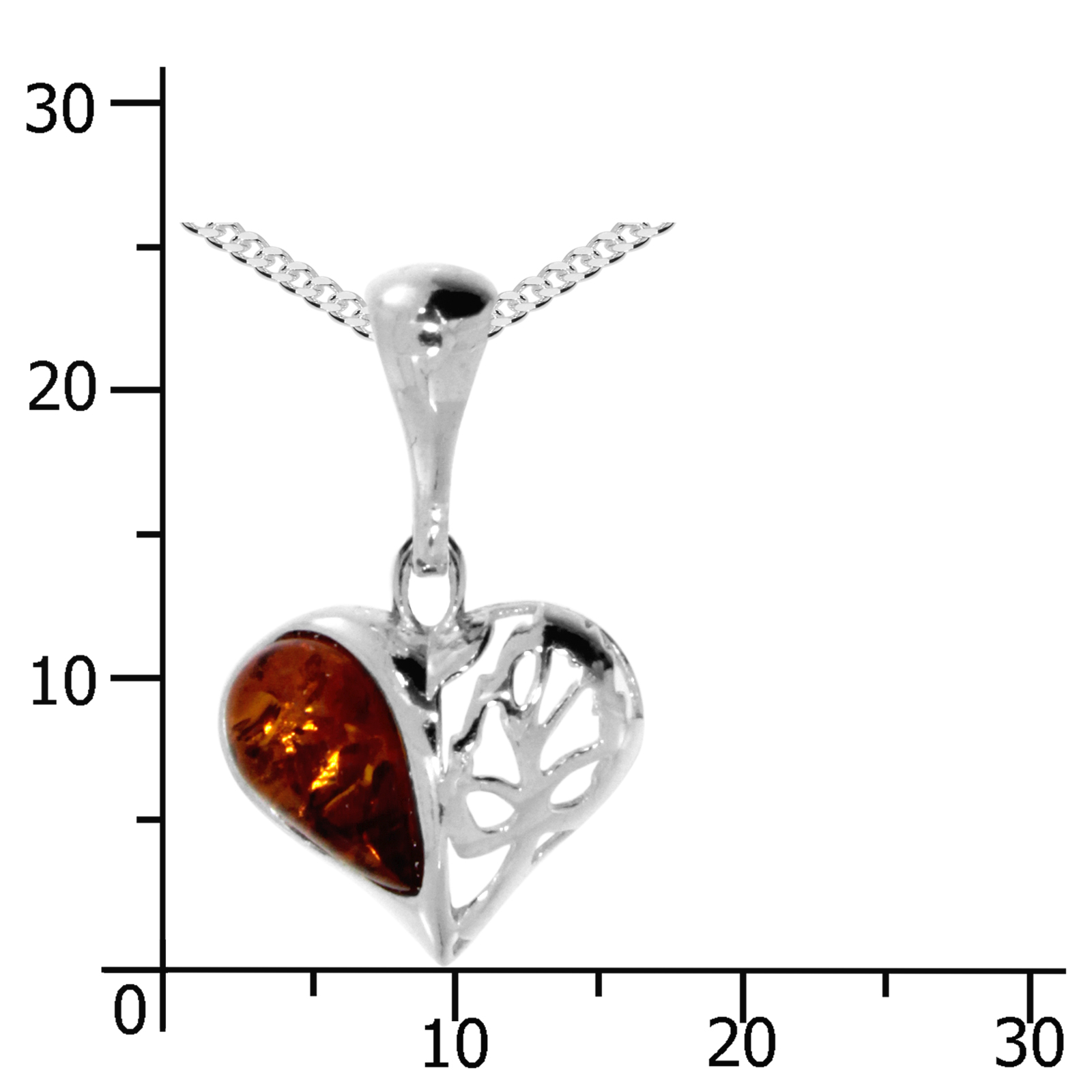Kette mit Anhänger Herz, Silber 925/000, Bernstein,-Länge wählbar-