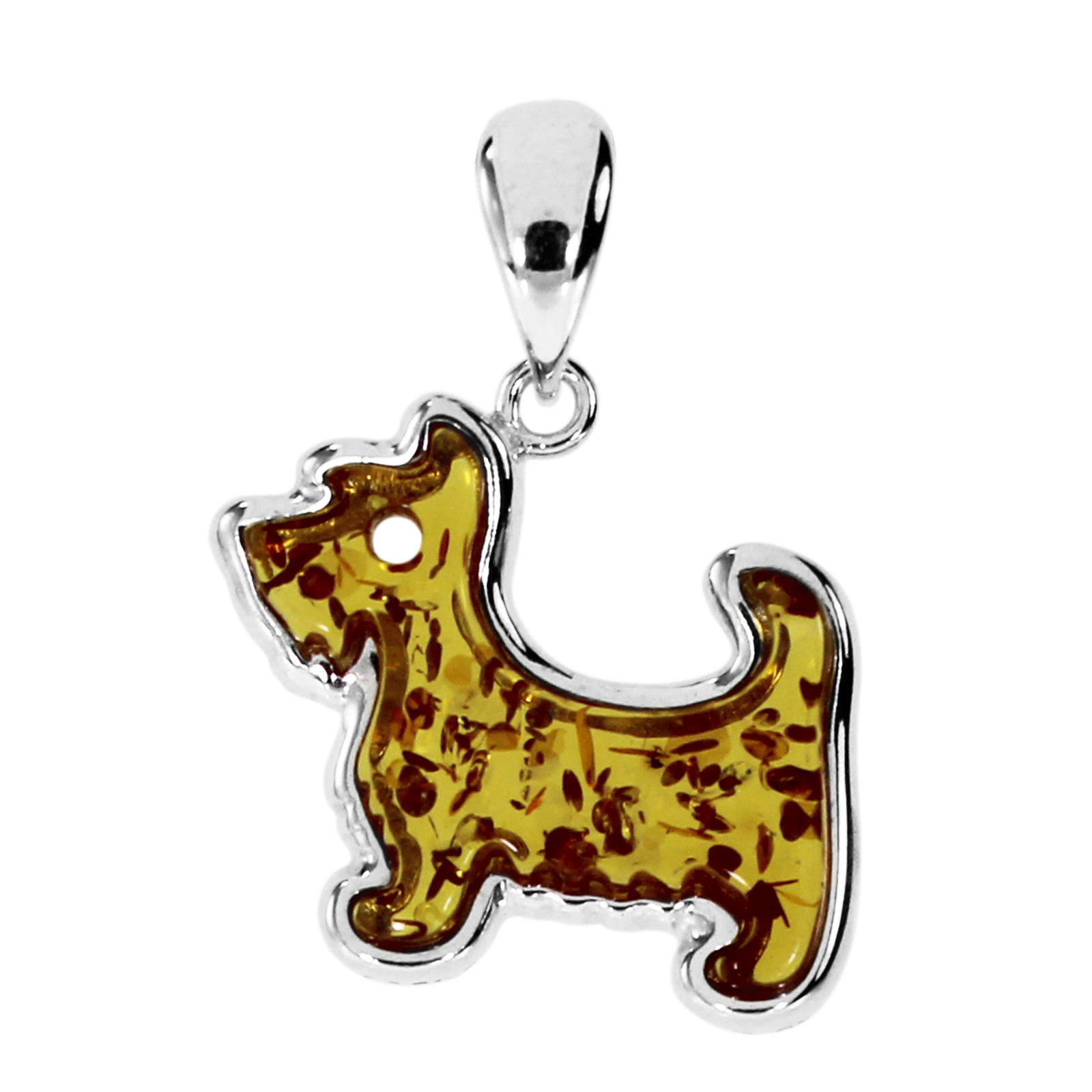 Anhänger "Hund", Silber 925/000,  Bernstein 