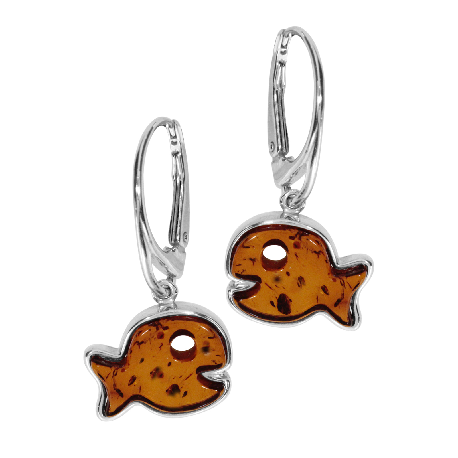 Ohrhänger "Fisch", Silber 925/000, Bernstein 