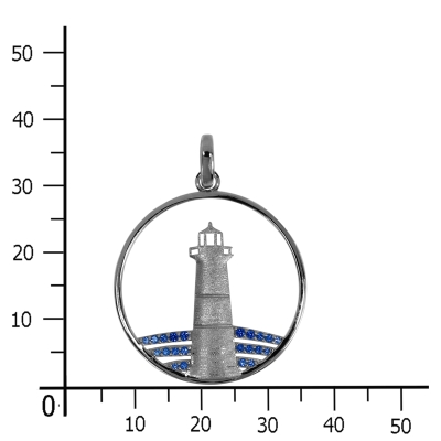 Anhänger Silber 925/000, 28 mm, Zirkonia, blau -Leuchtturm-