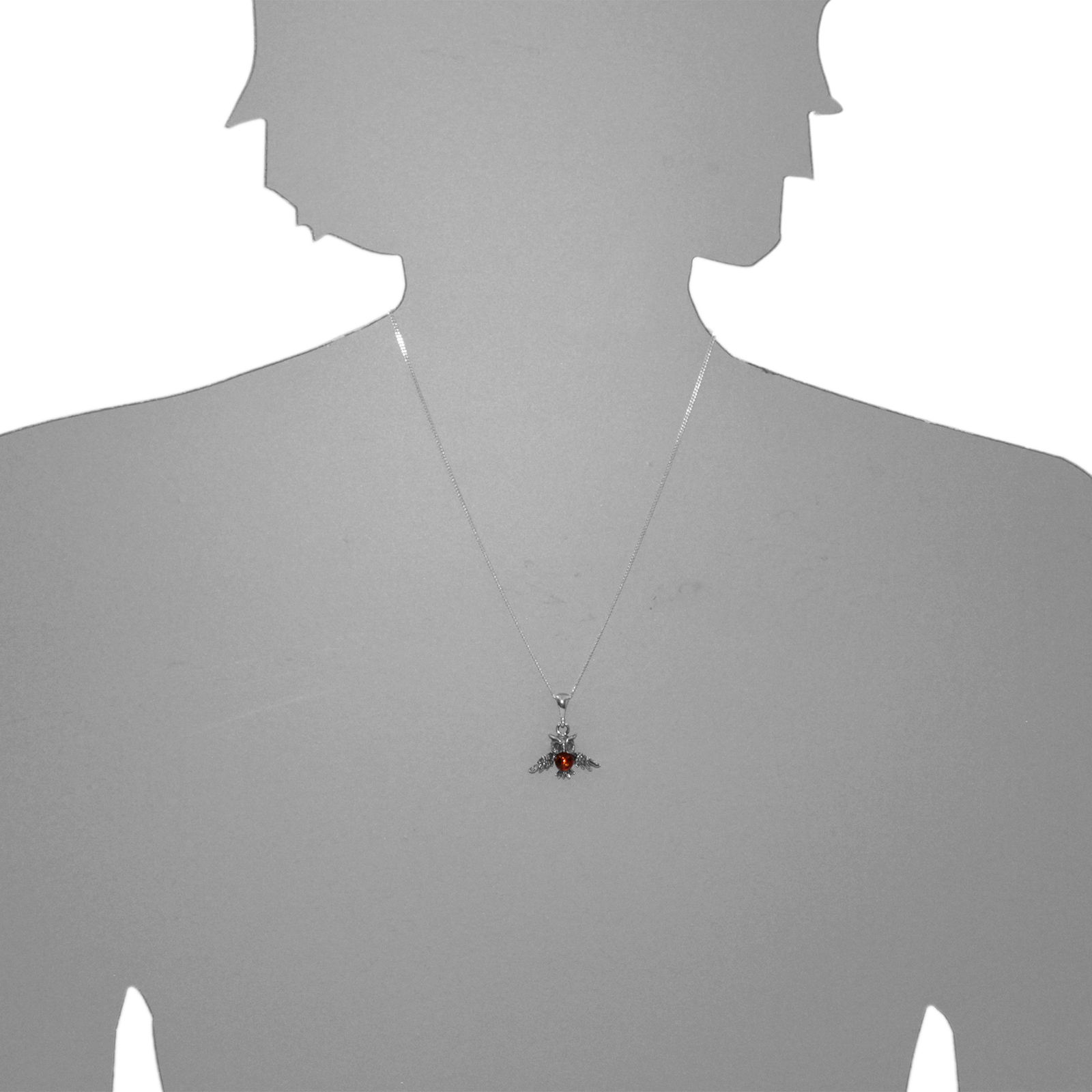 Anhänger "Eule", Silber 925/000,  Bernstein