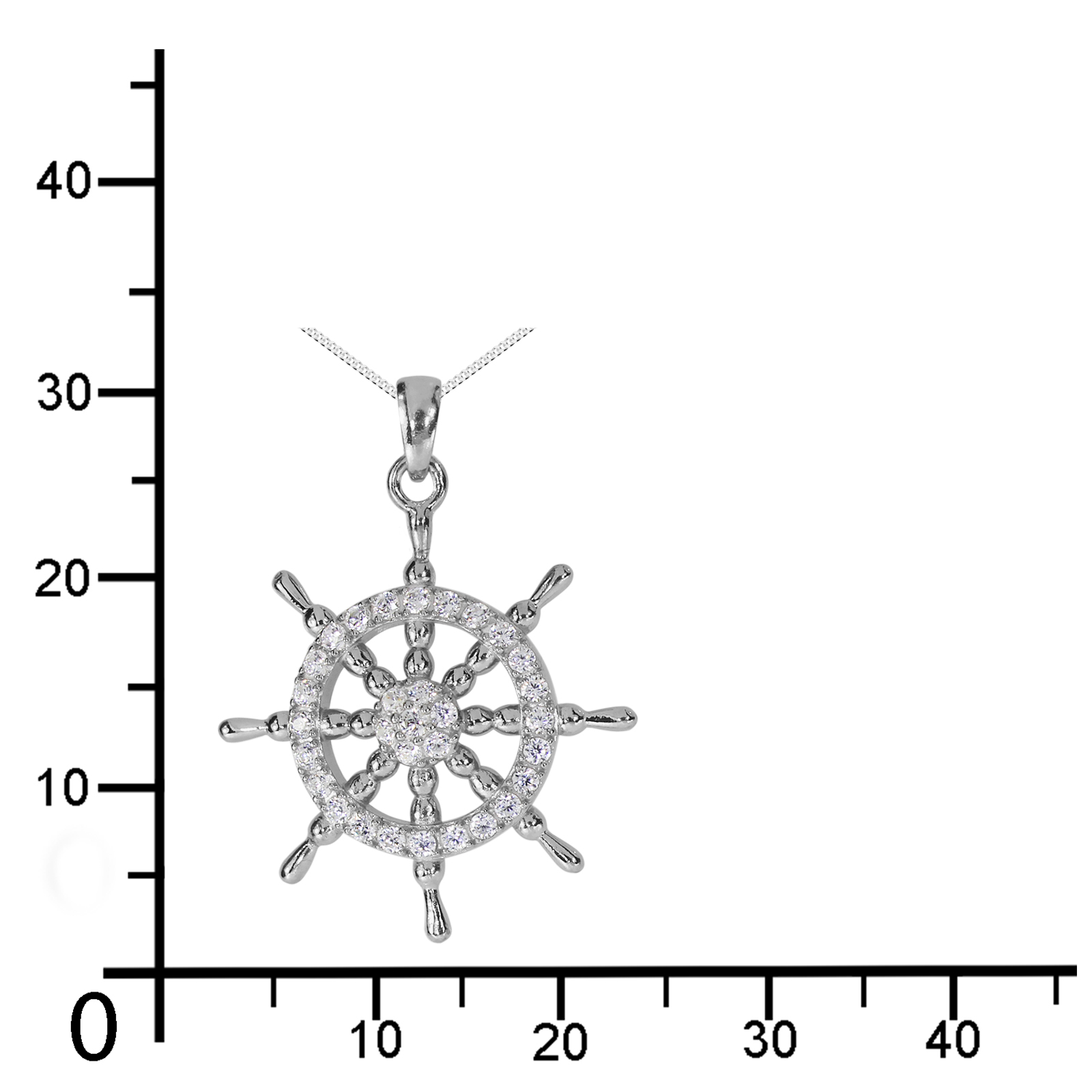 Kette mit Anhänger "Steuerrad", Silber 925/000,  Zirkonia  -Länge wählbar- 