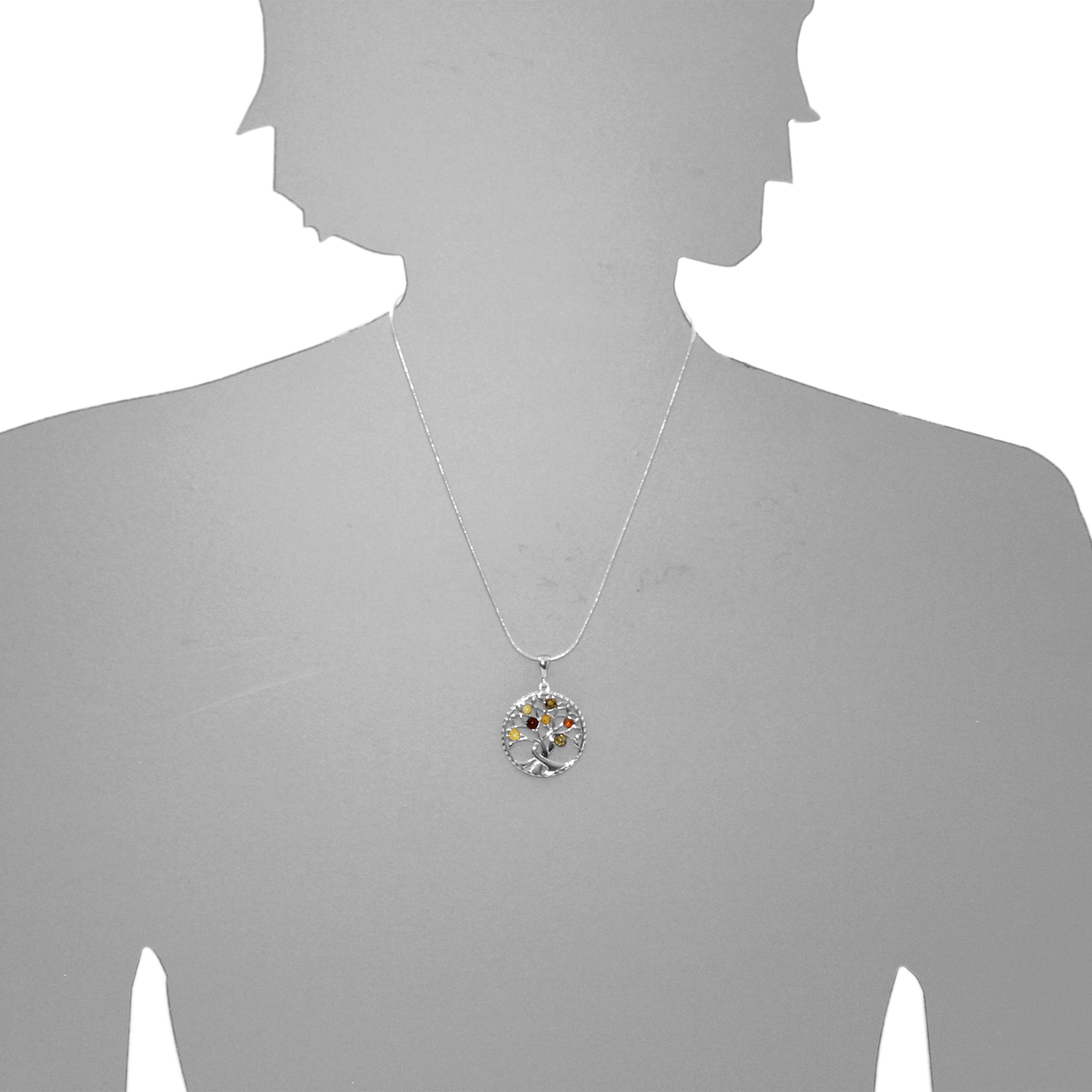 Anhänger "Lebensbaum", Silber 925/000, Bernstein 