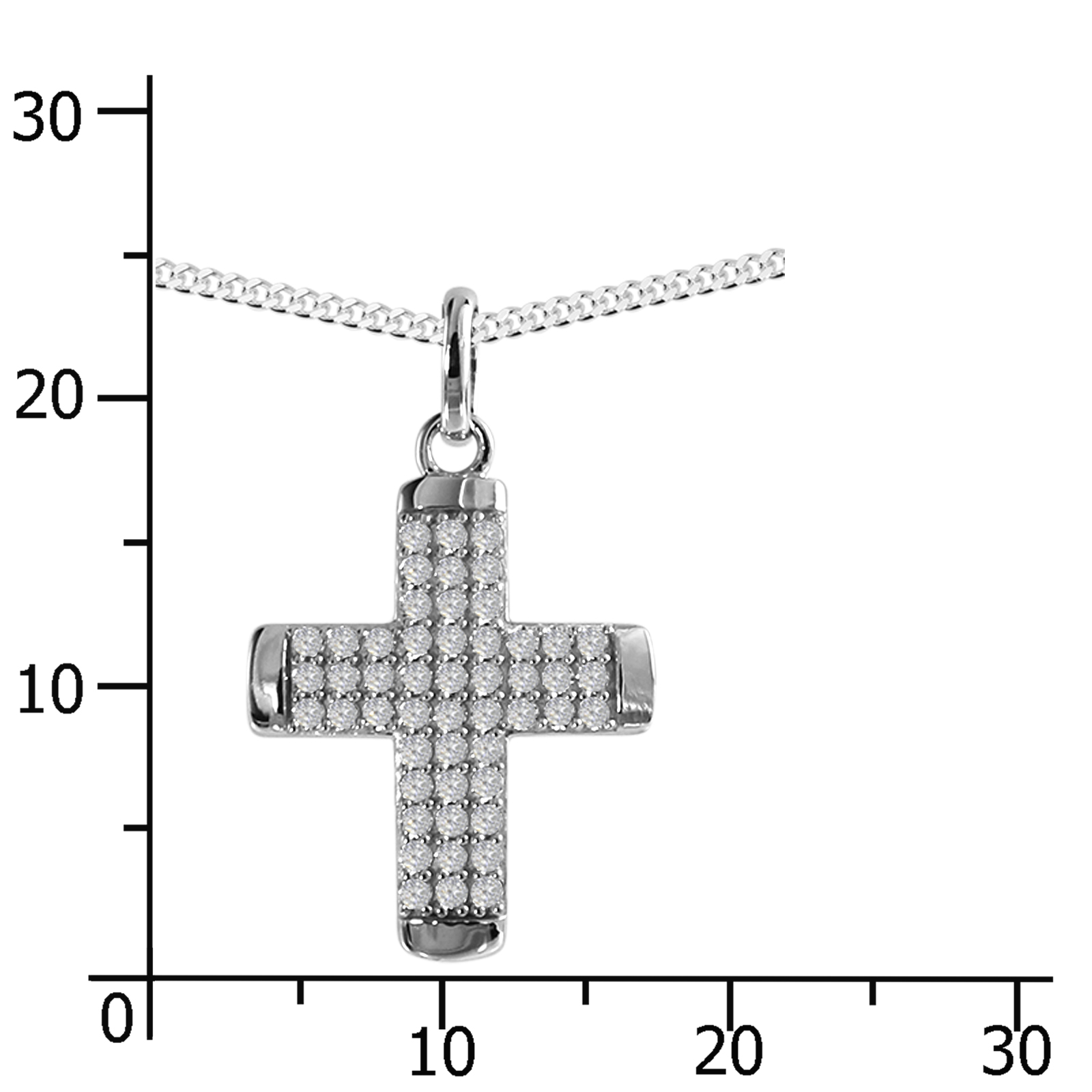 Kette mit Anhänger "Kreuz", Silber 925/000,  Zirkonia  -Länge wählbar-    