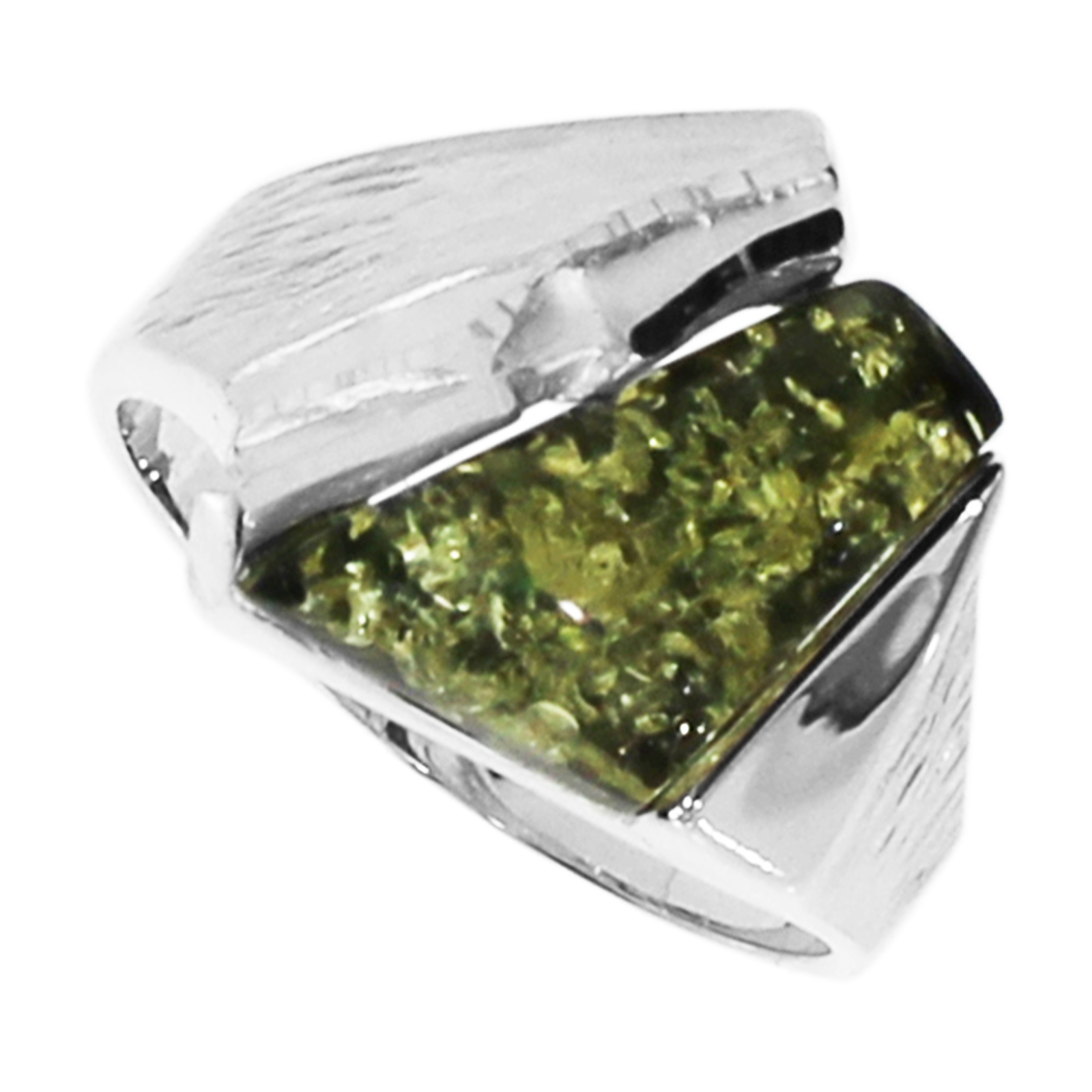 Ring Silber 925/000, Bernstein, grün -Größe wählbar- 