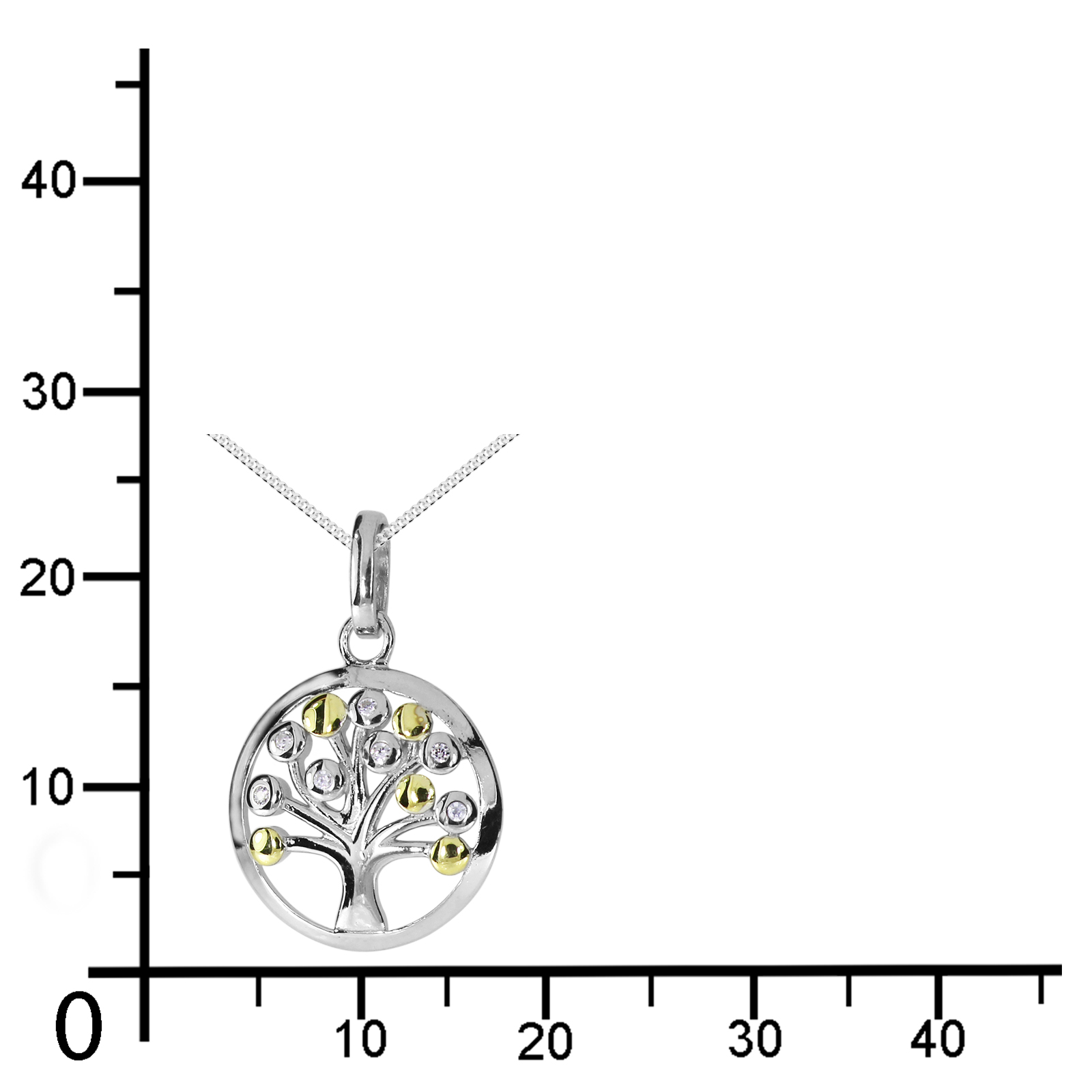 Kette mit Anhänger "Lebensbaum", Silber 925/000,  Zirkonia  -Länge wählbar-  